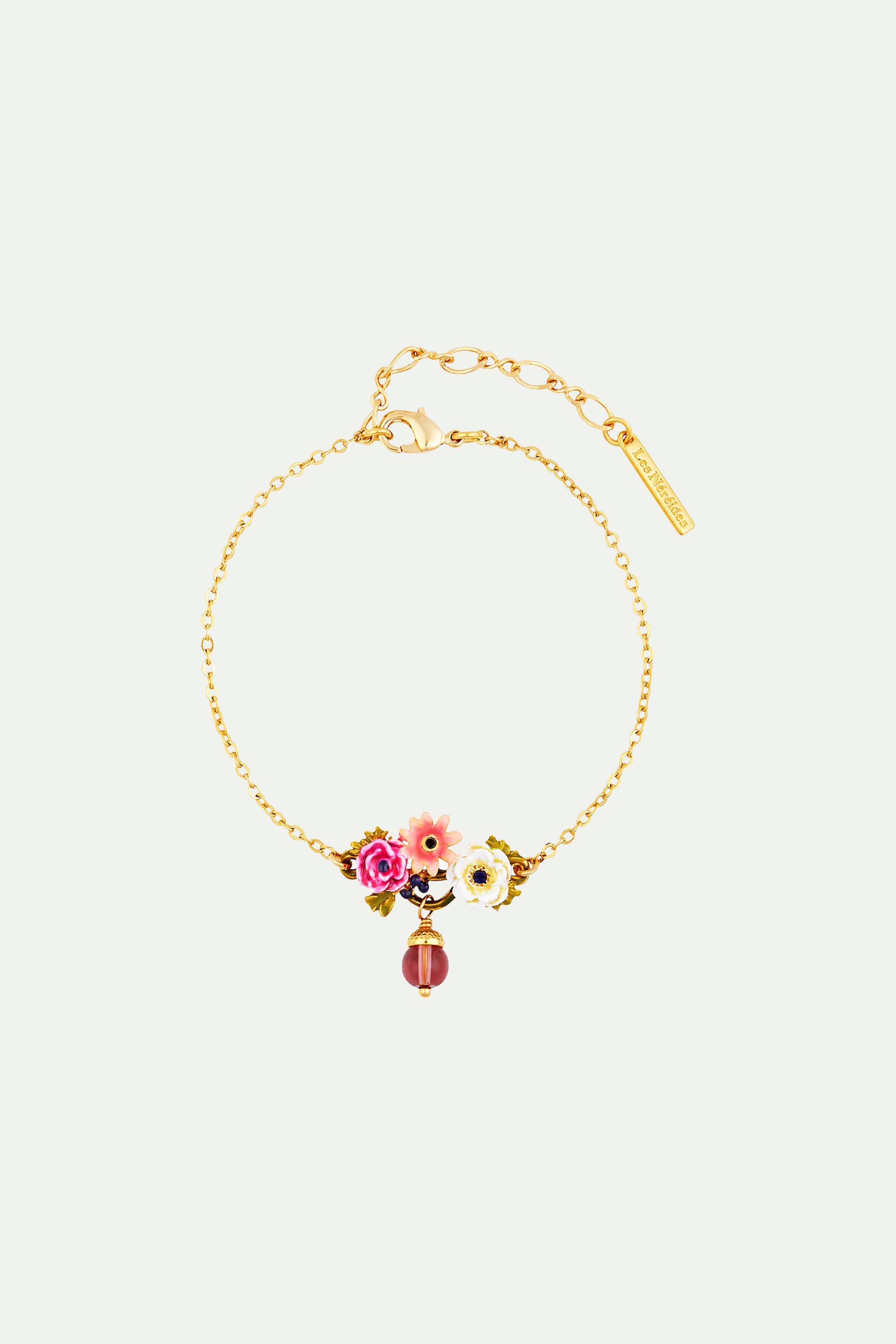 Poppy flower and little acorn thin bracelet