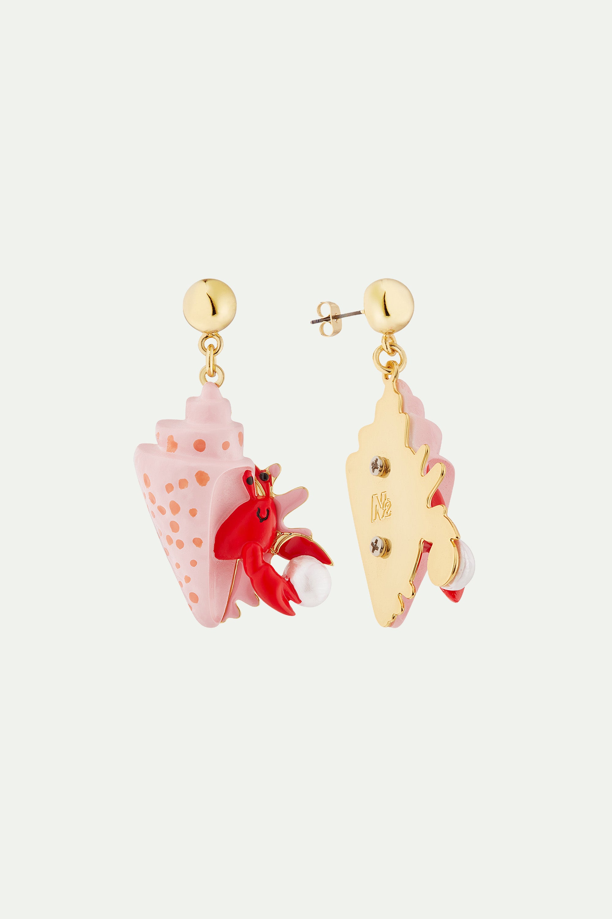 Hermit crab and pearl earrings