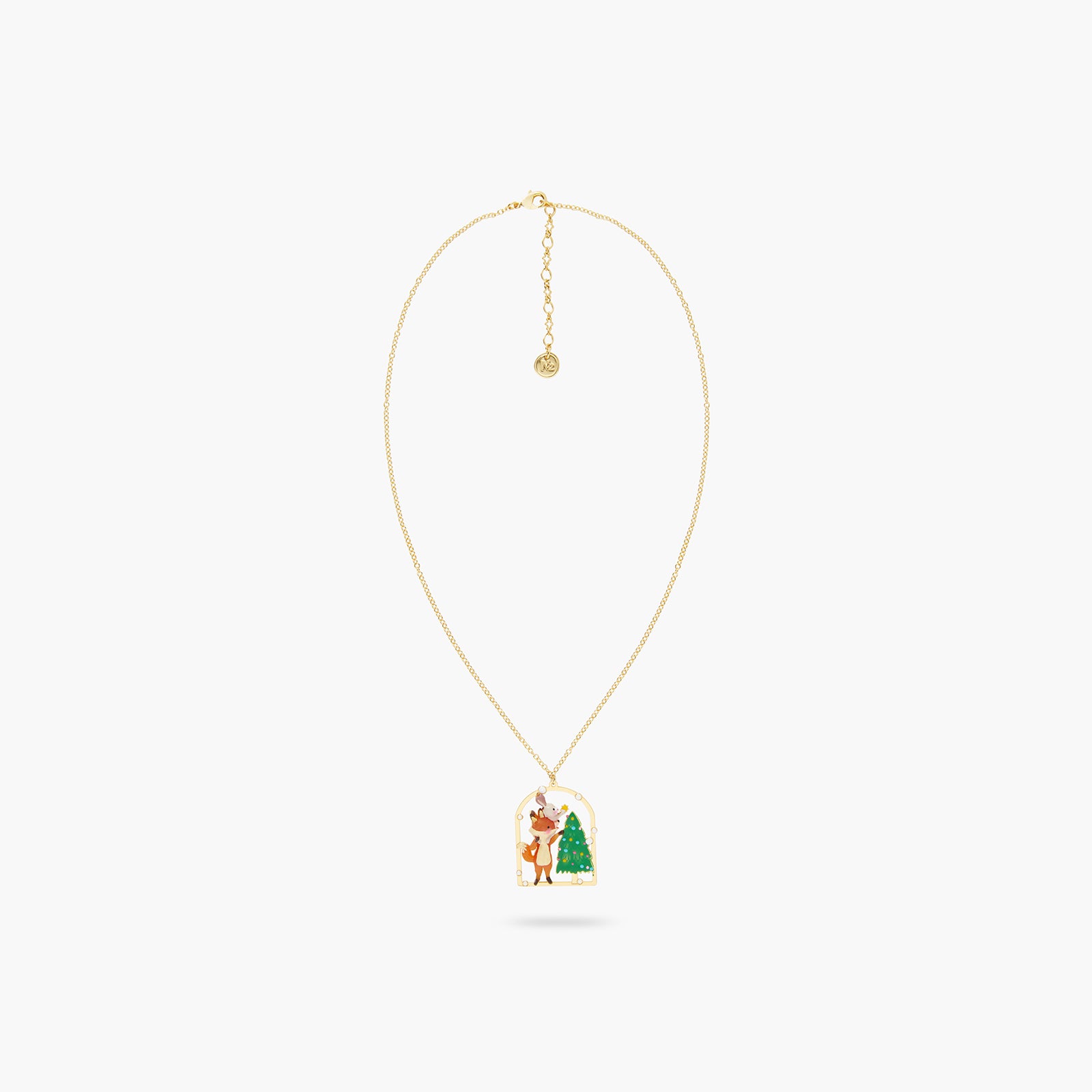 Rabbit, fox and Christmas tree pendant necklace