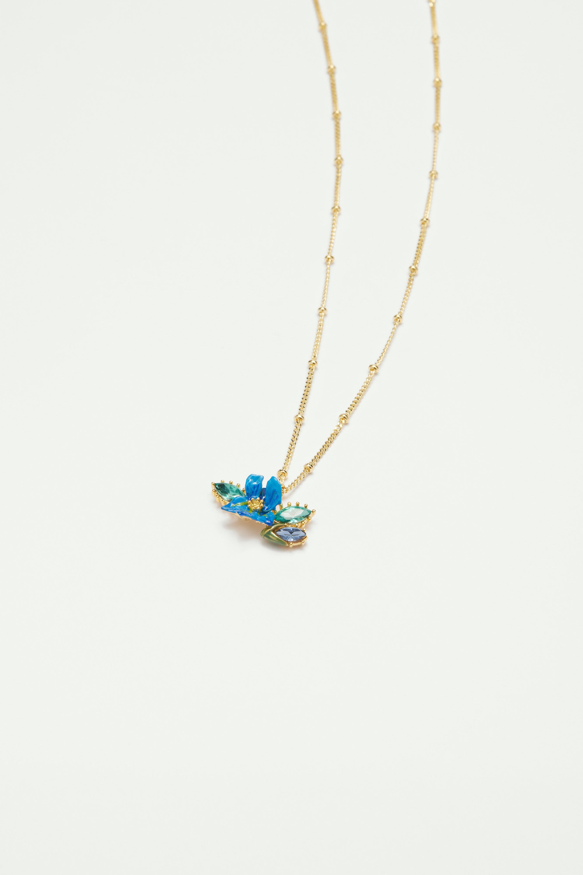 Siberian iris and faceted glass pendant necklace