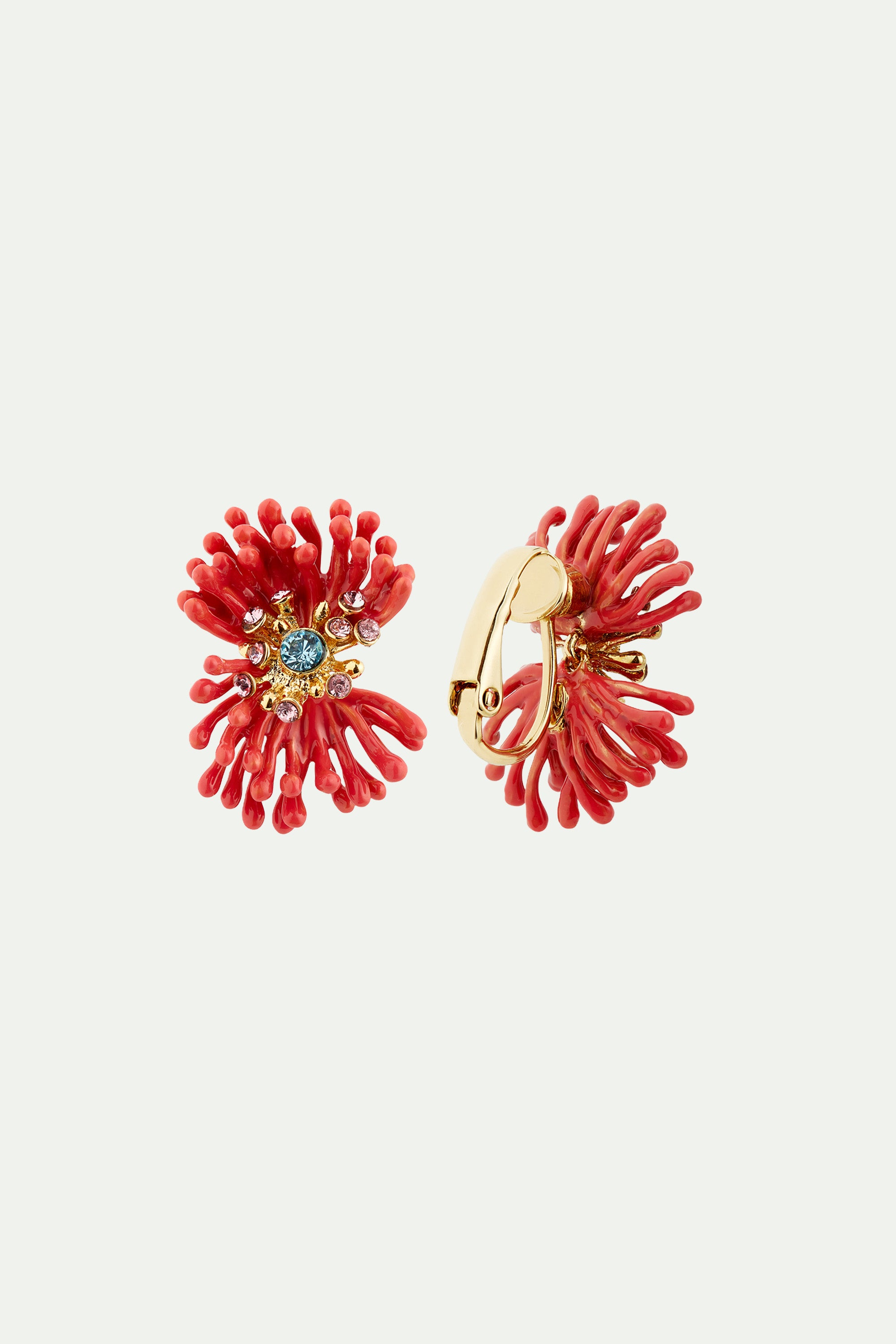 Pink anemone and colourful stone earrings