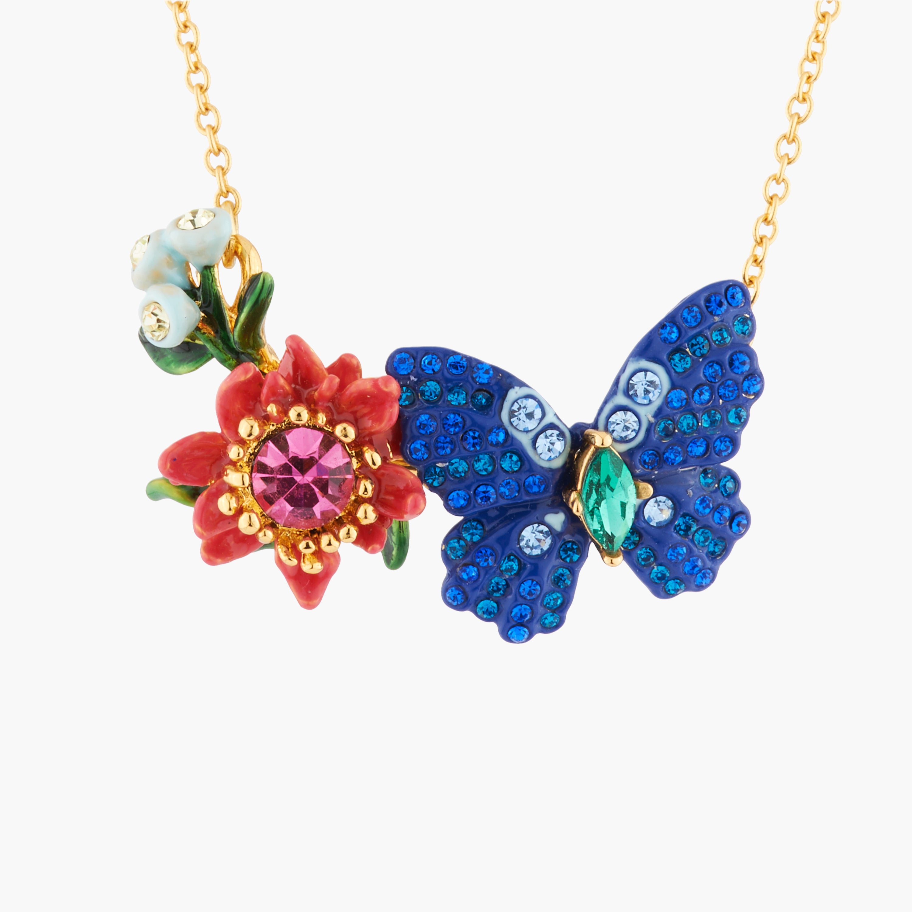 Ulysses Butterfly and Australian Flowers Pendant Necklace