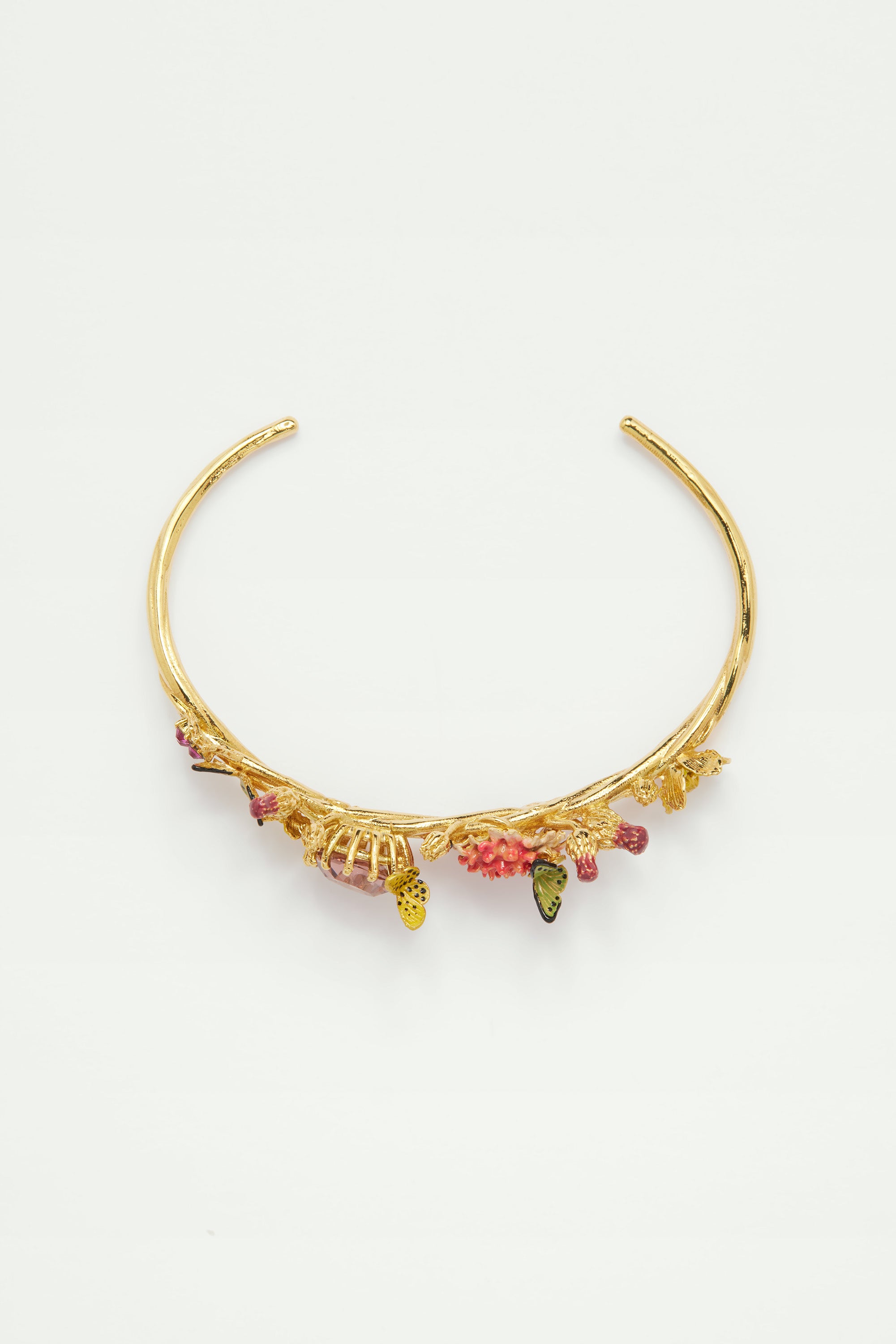 Butterfly field and round stone bangle bracelet