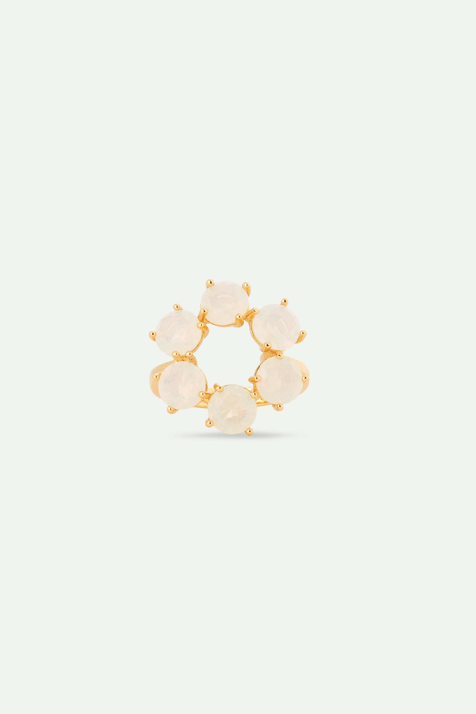 Opalescent white Diamantine fine ring with six round stones