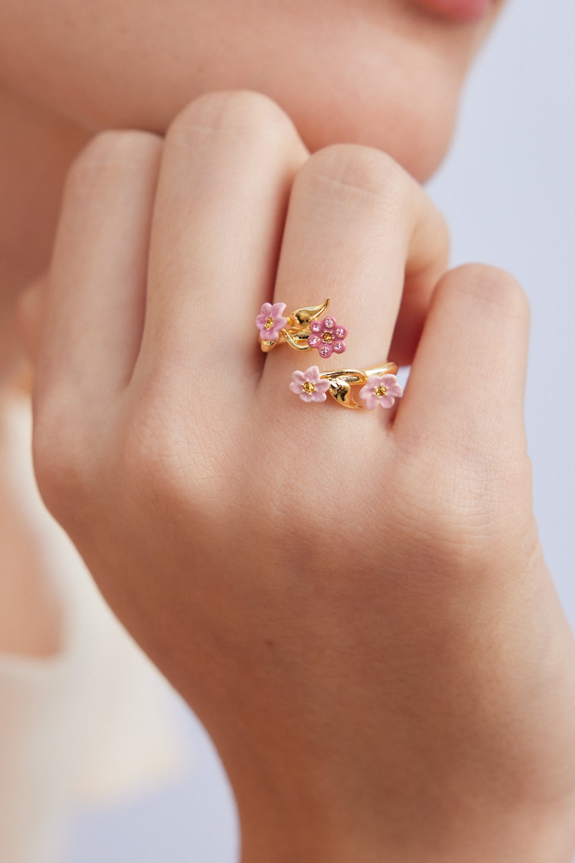 Adjustable pink jasmine flower ring