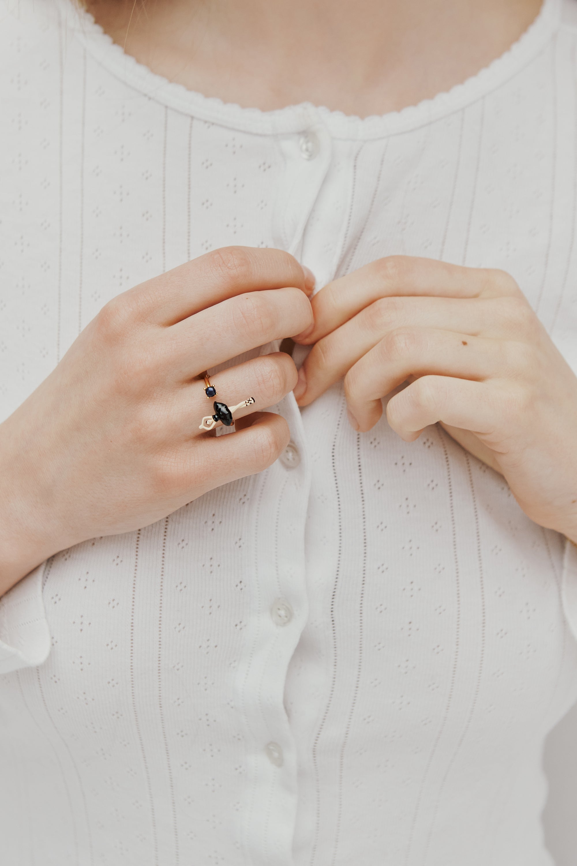 Ballerina black tutu and cultured pearl adjustable ring