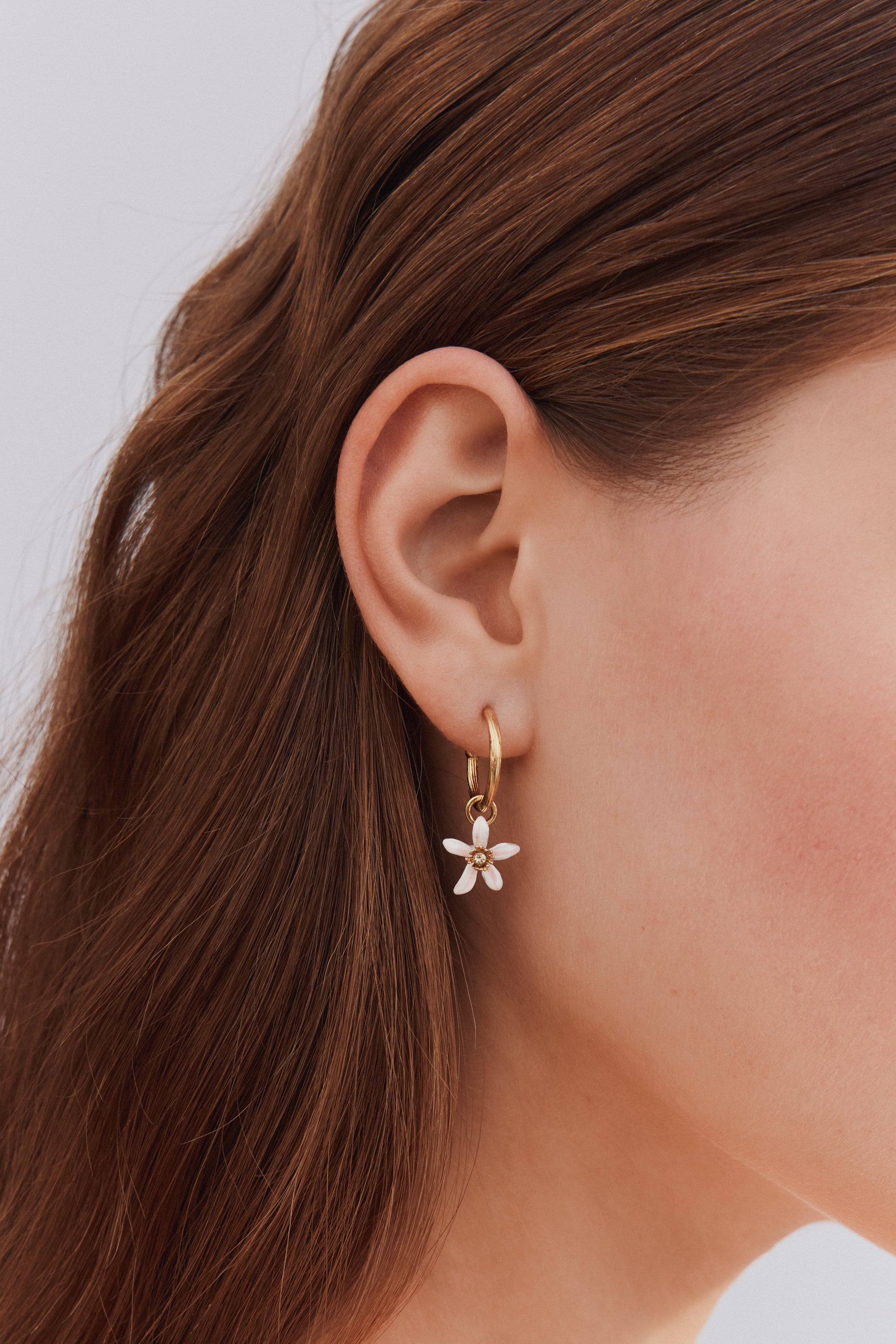 Lemon and lemon white blossom post hoop earrings