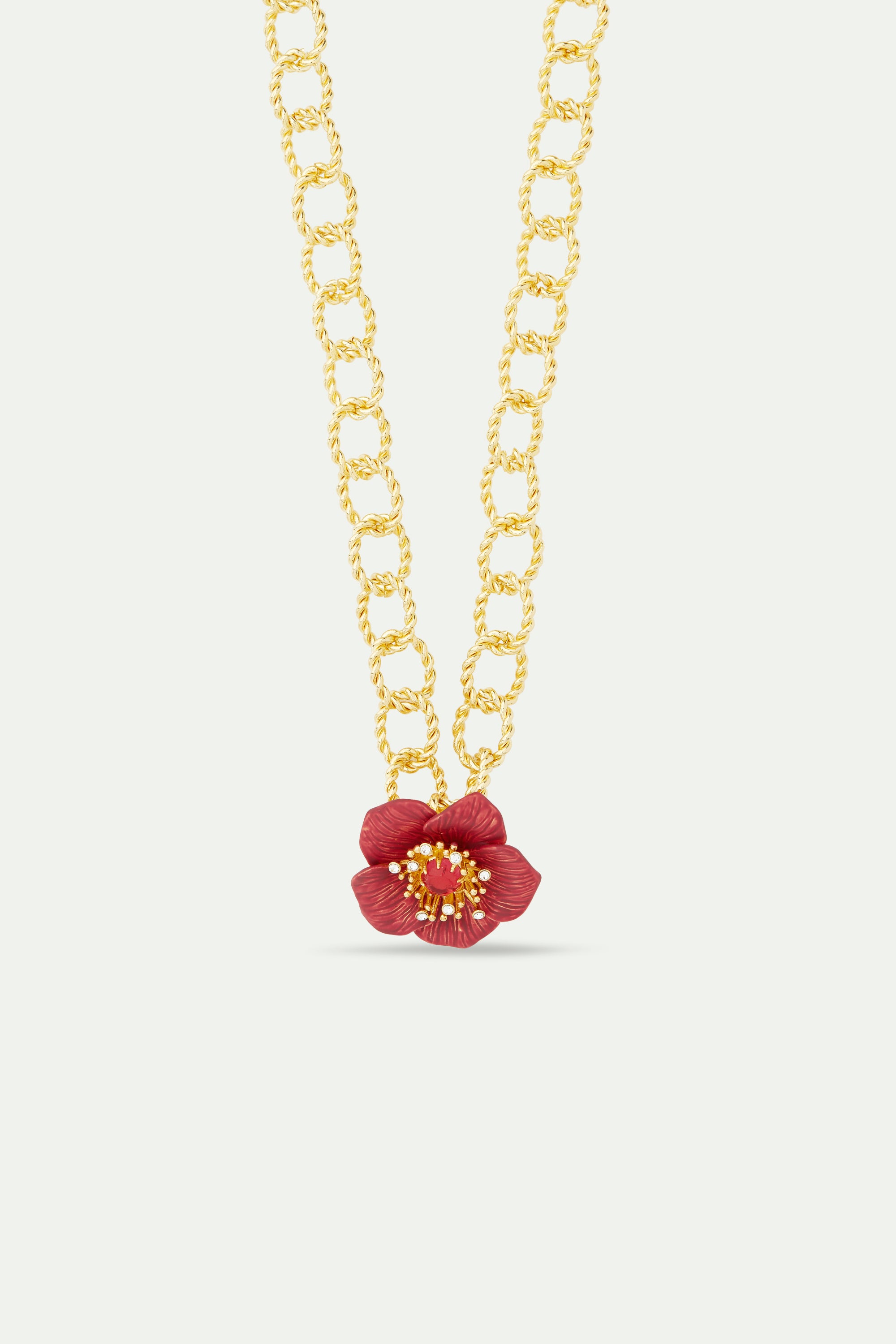 Red hellebore flower pendant necklace