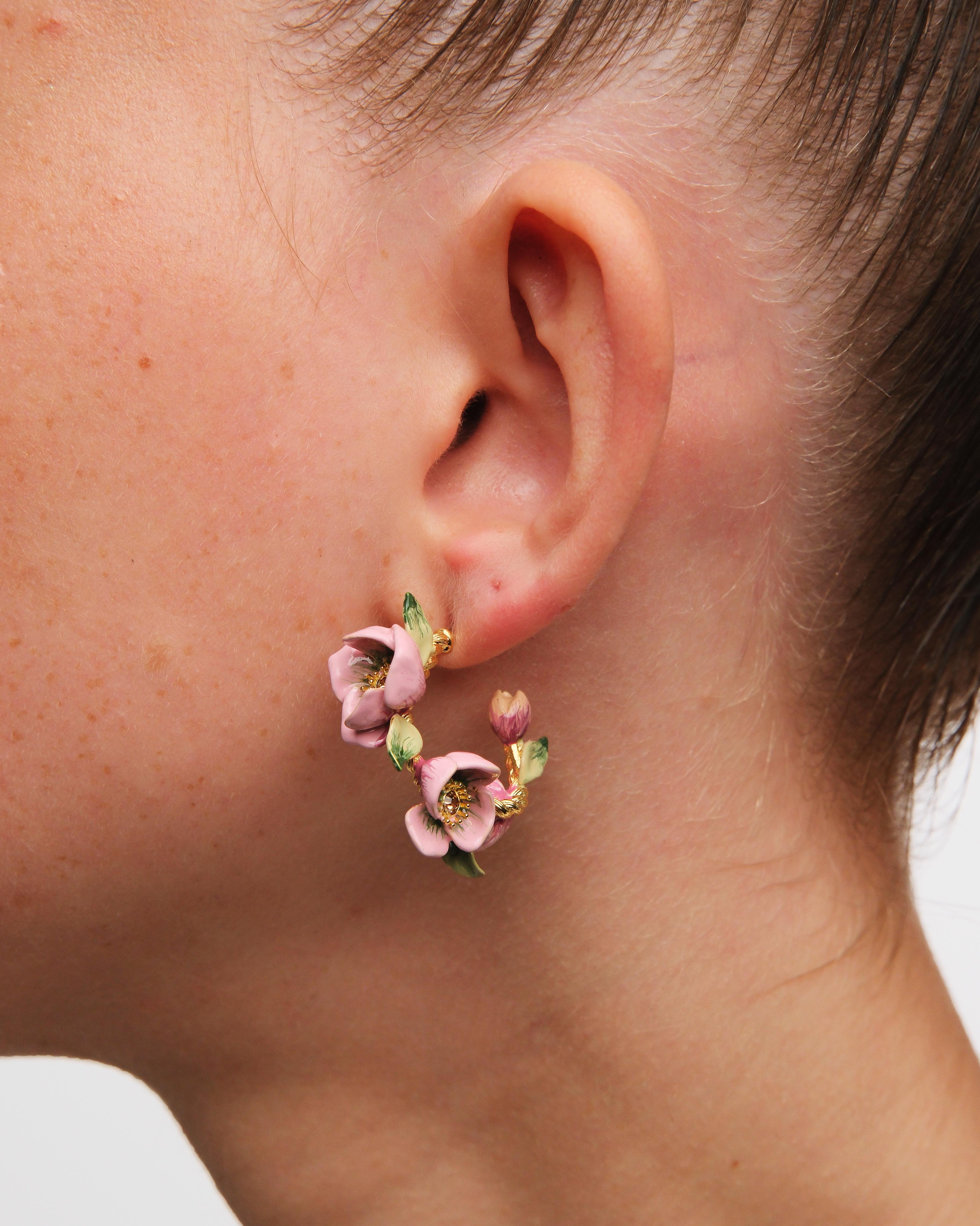 Christmas rose and hellebore flower hoop earrings