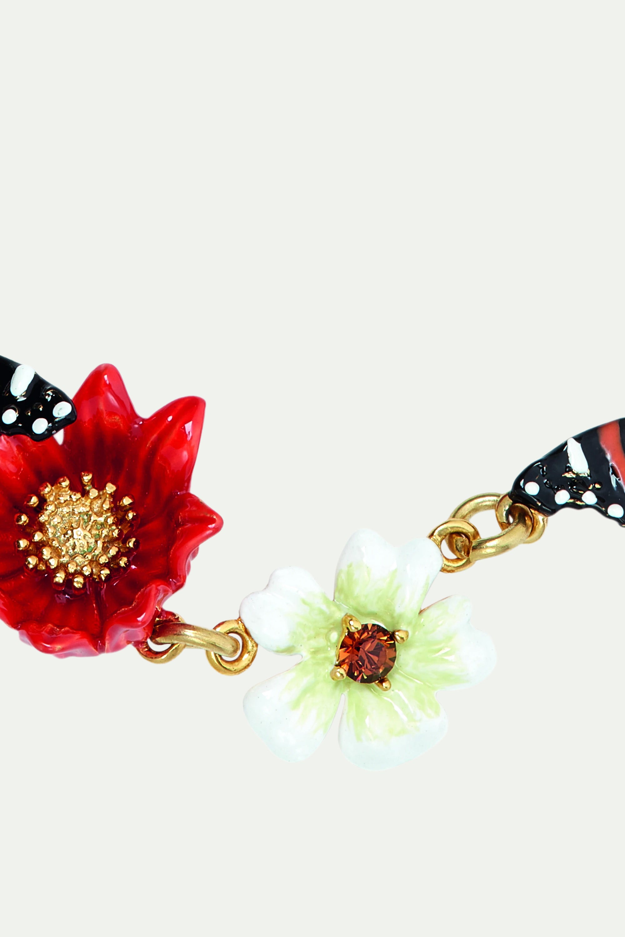 Blue, white and red flowers and butterfly statement necklace