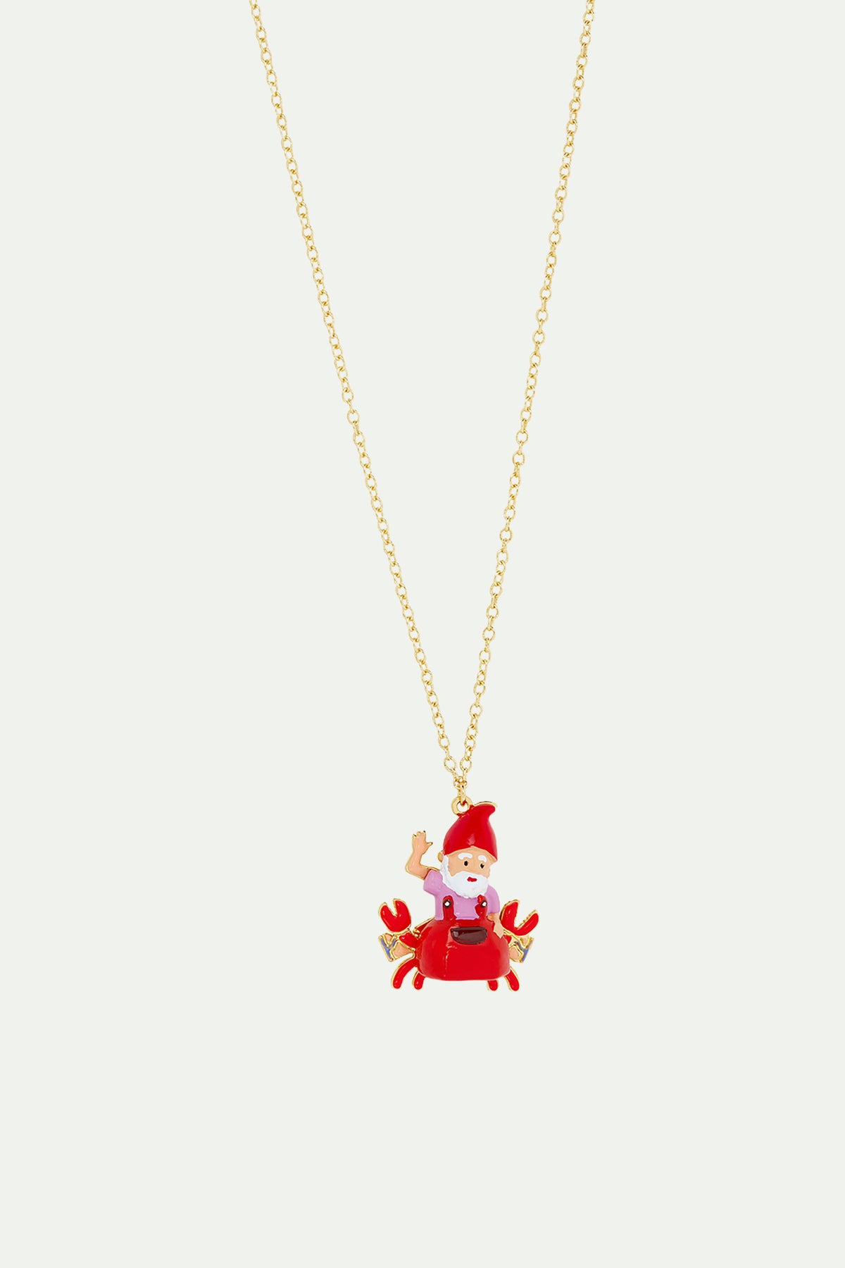 Garden gnome and red crab pendant necklace
