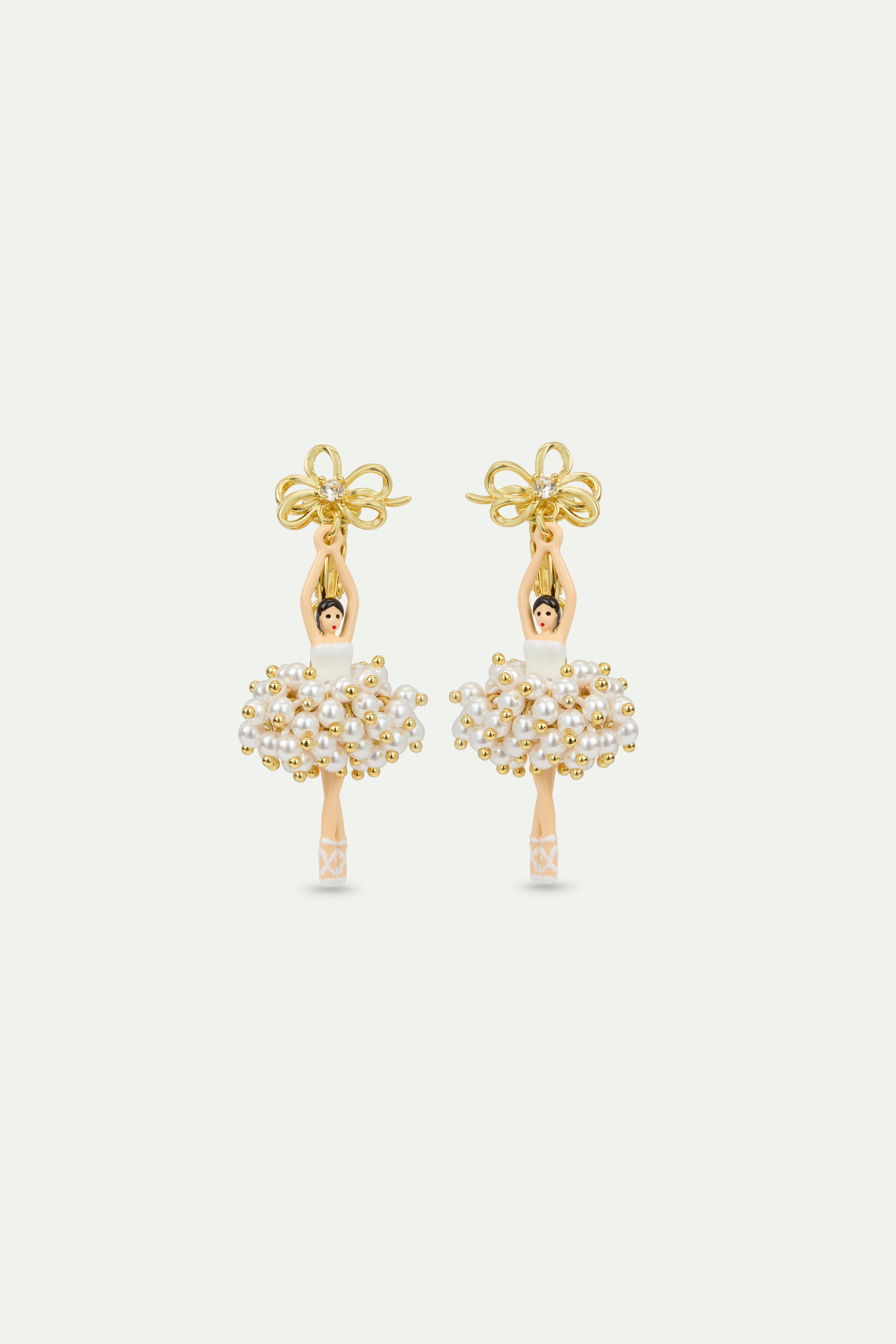 White and gold ballerina earrings