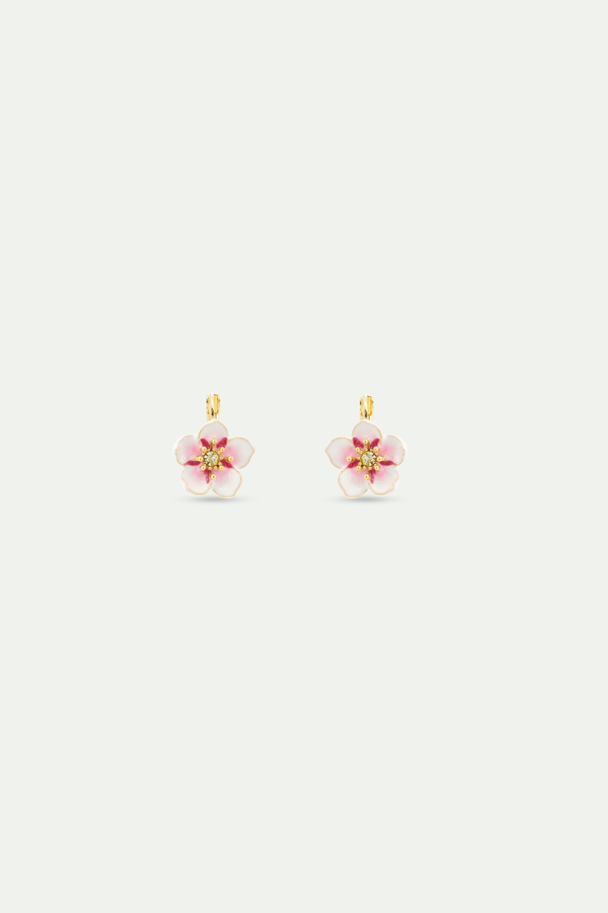 Mini white cherry blossom sleeper earrings
