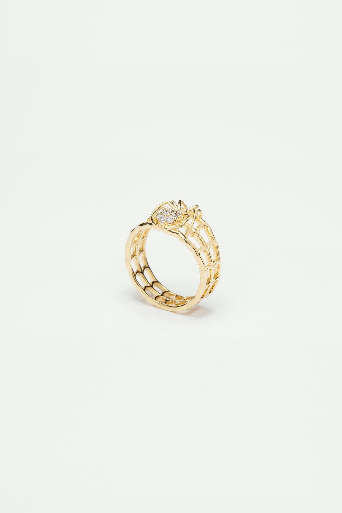 Openwork spider and crystal ring