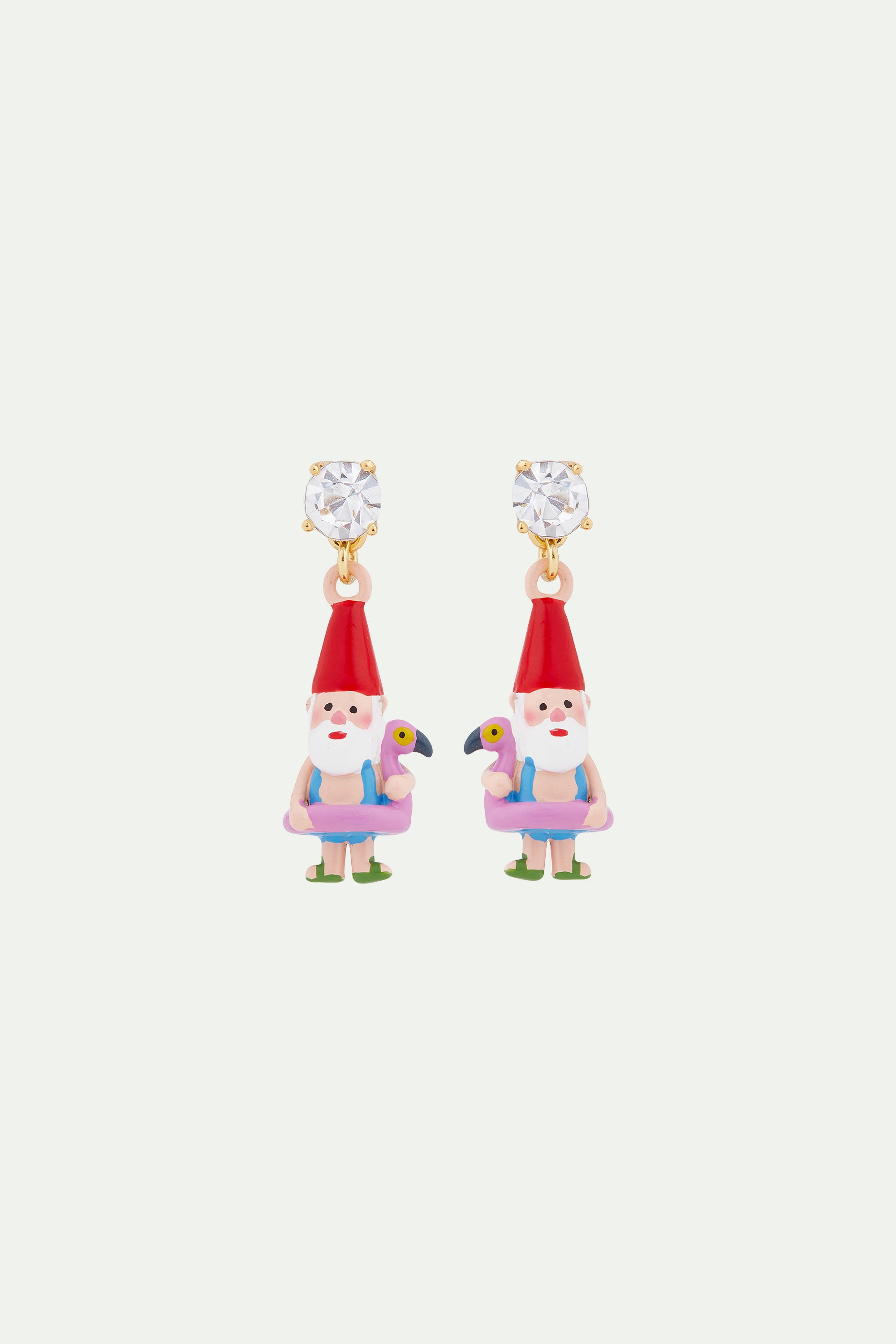 Garden gnome and inflatable pink flamingo clip-on earrings