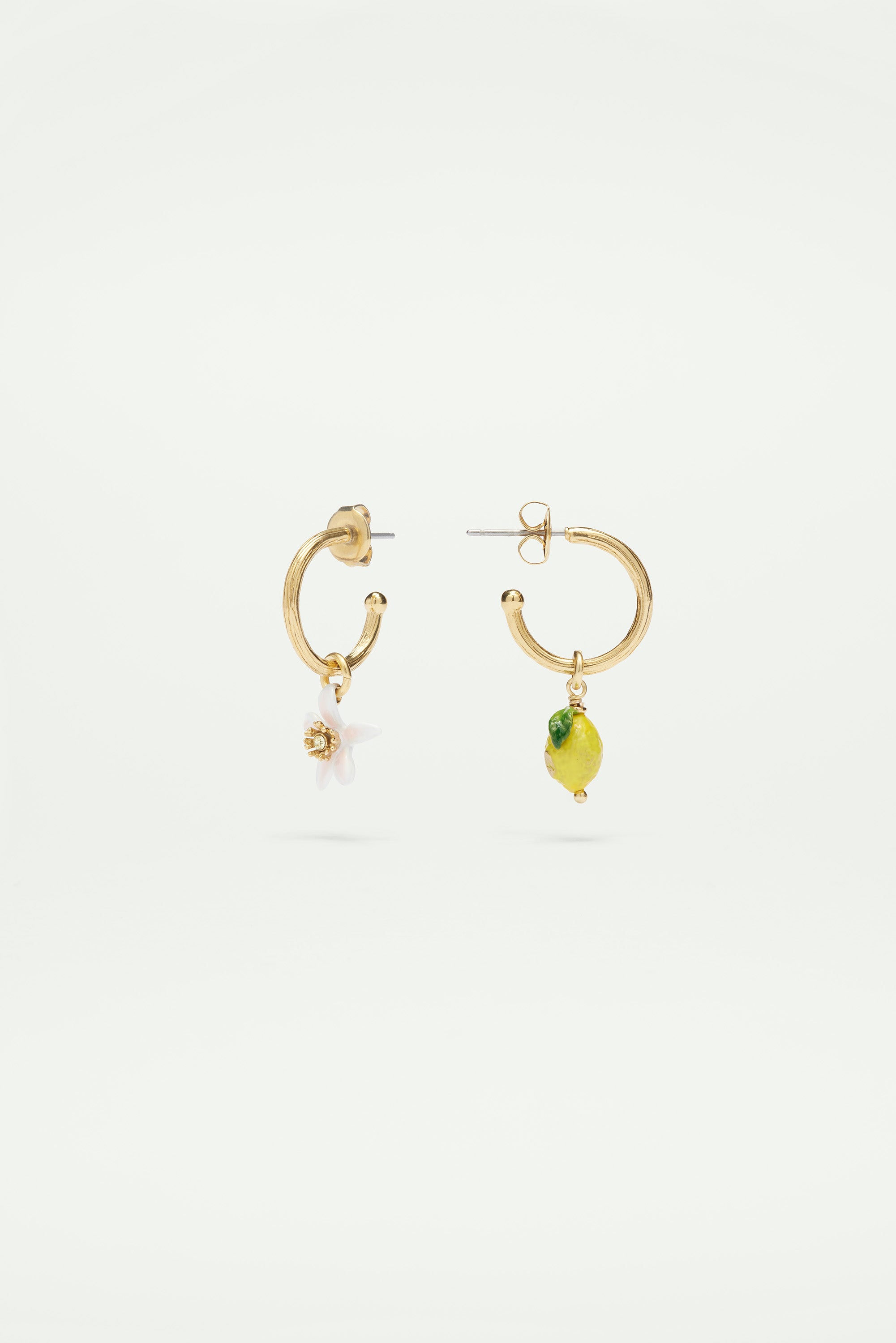 Lemon and lemon white blossom post hoop earrings
