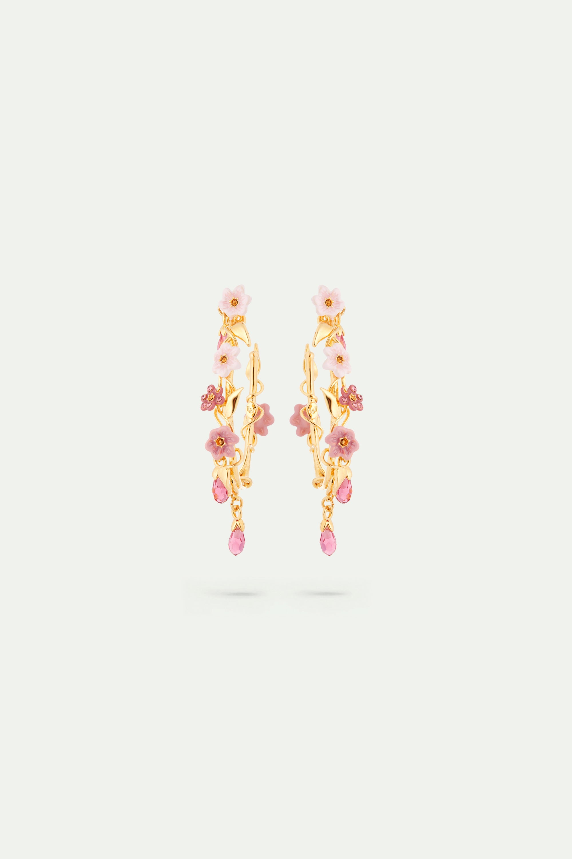 Pink jasmine flower hoop earrings