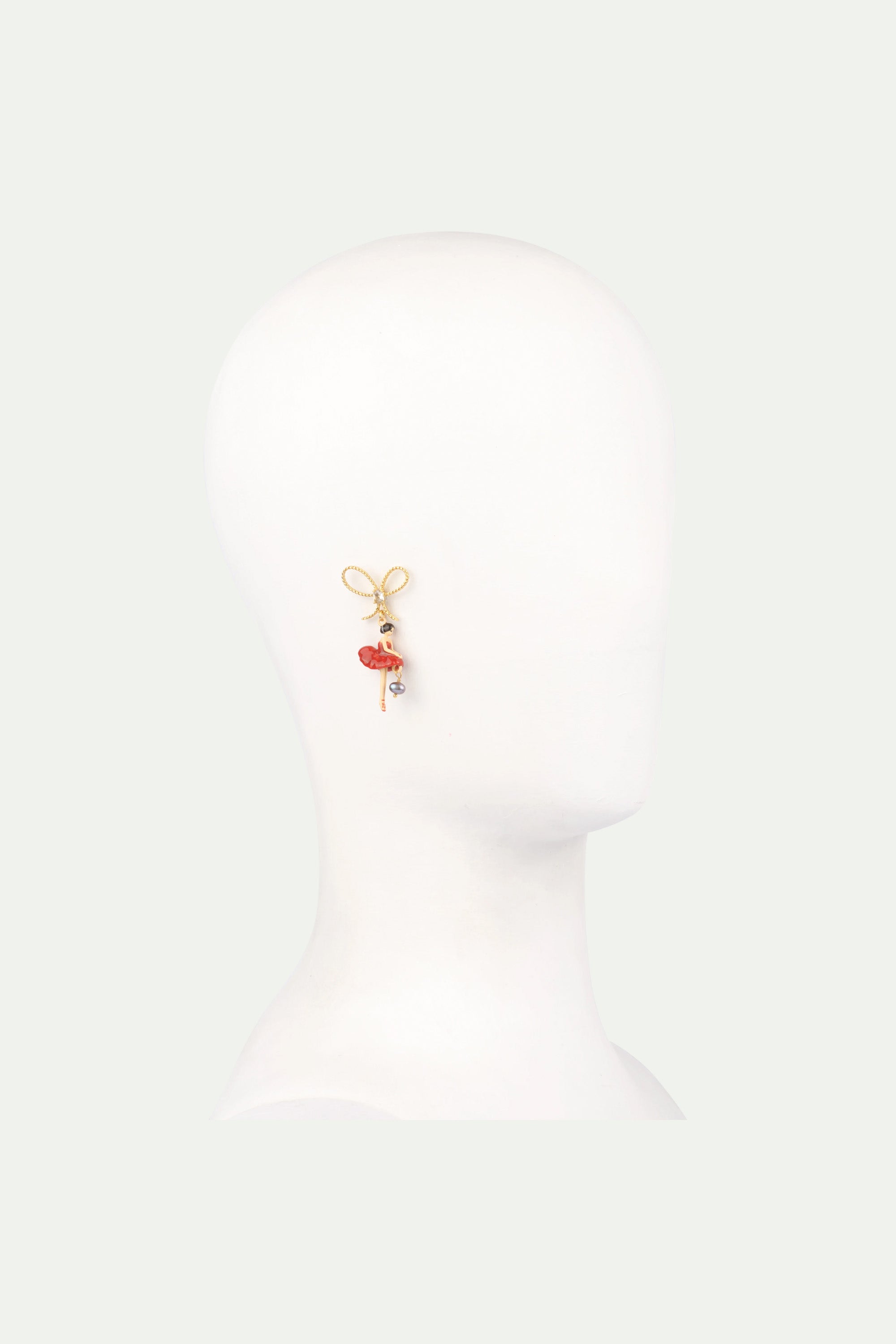 Red ballerina and a bow asymetrical Clip on earrings