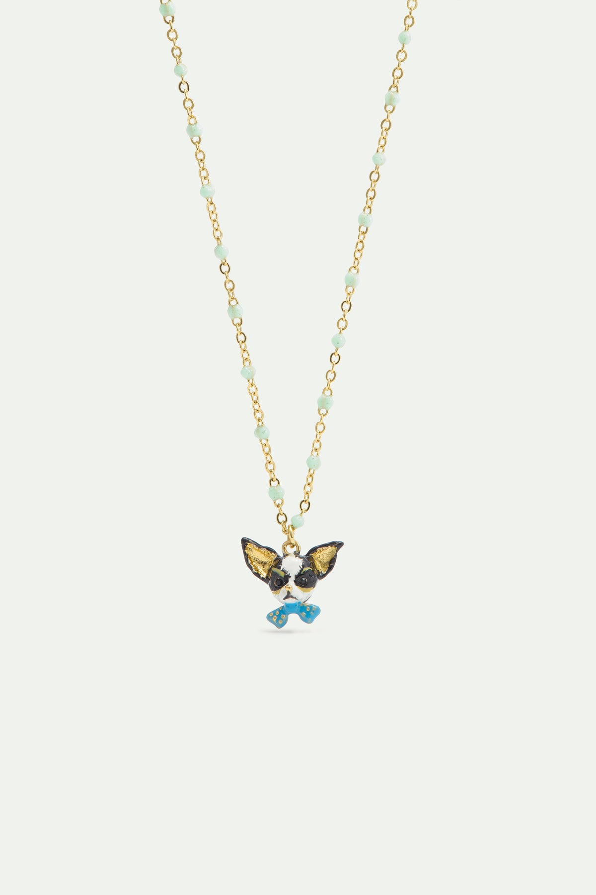 Chihuahua and blue bow tie pendant necklace