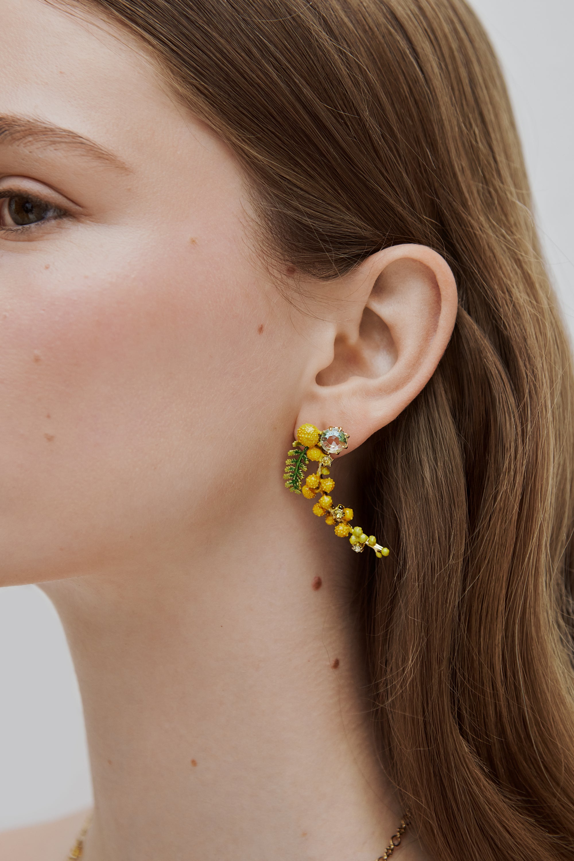 Mimosa branch and fern Clip on earrings