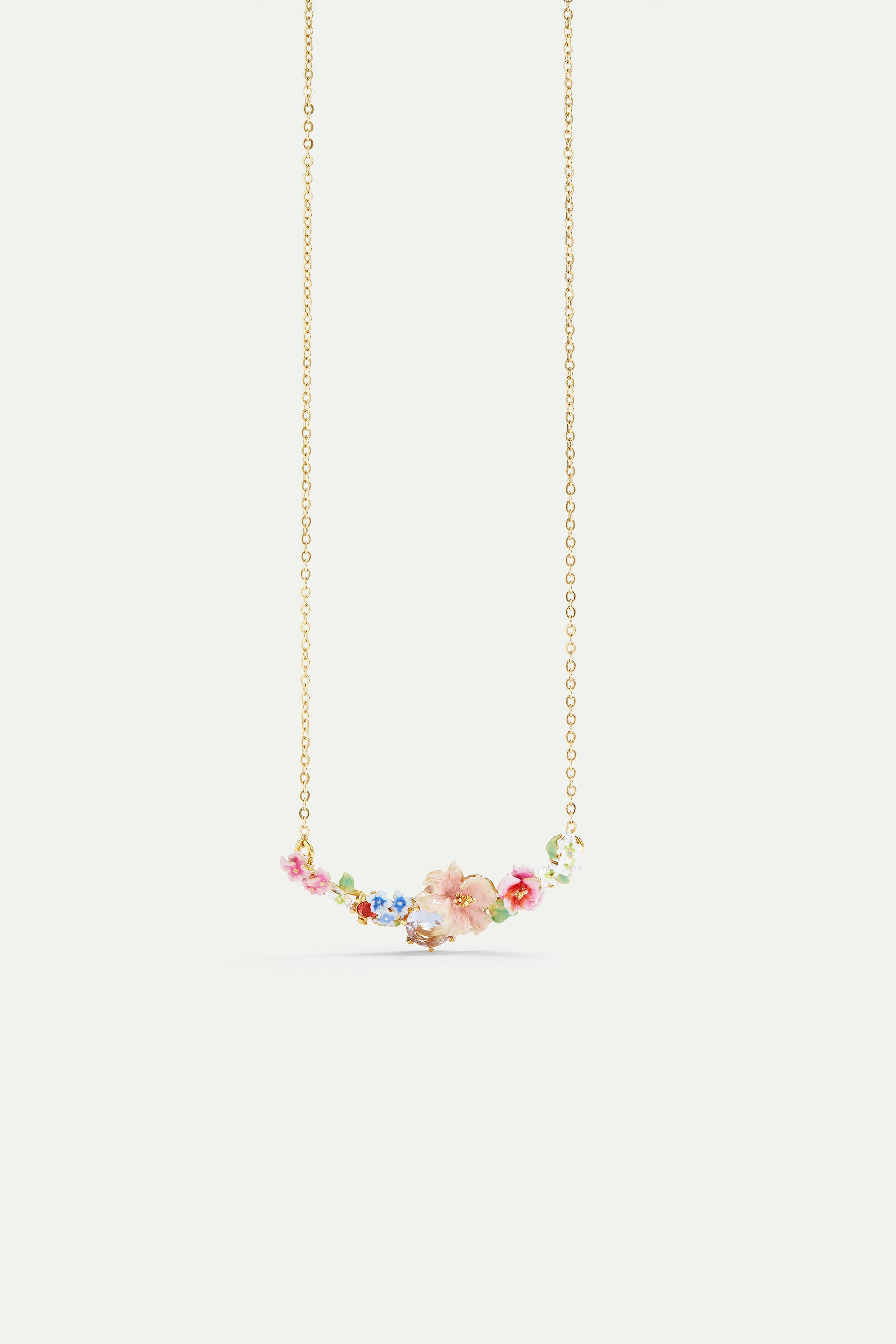 Flower bouquet and round stone statement necklace