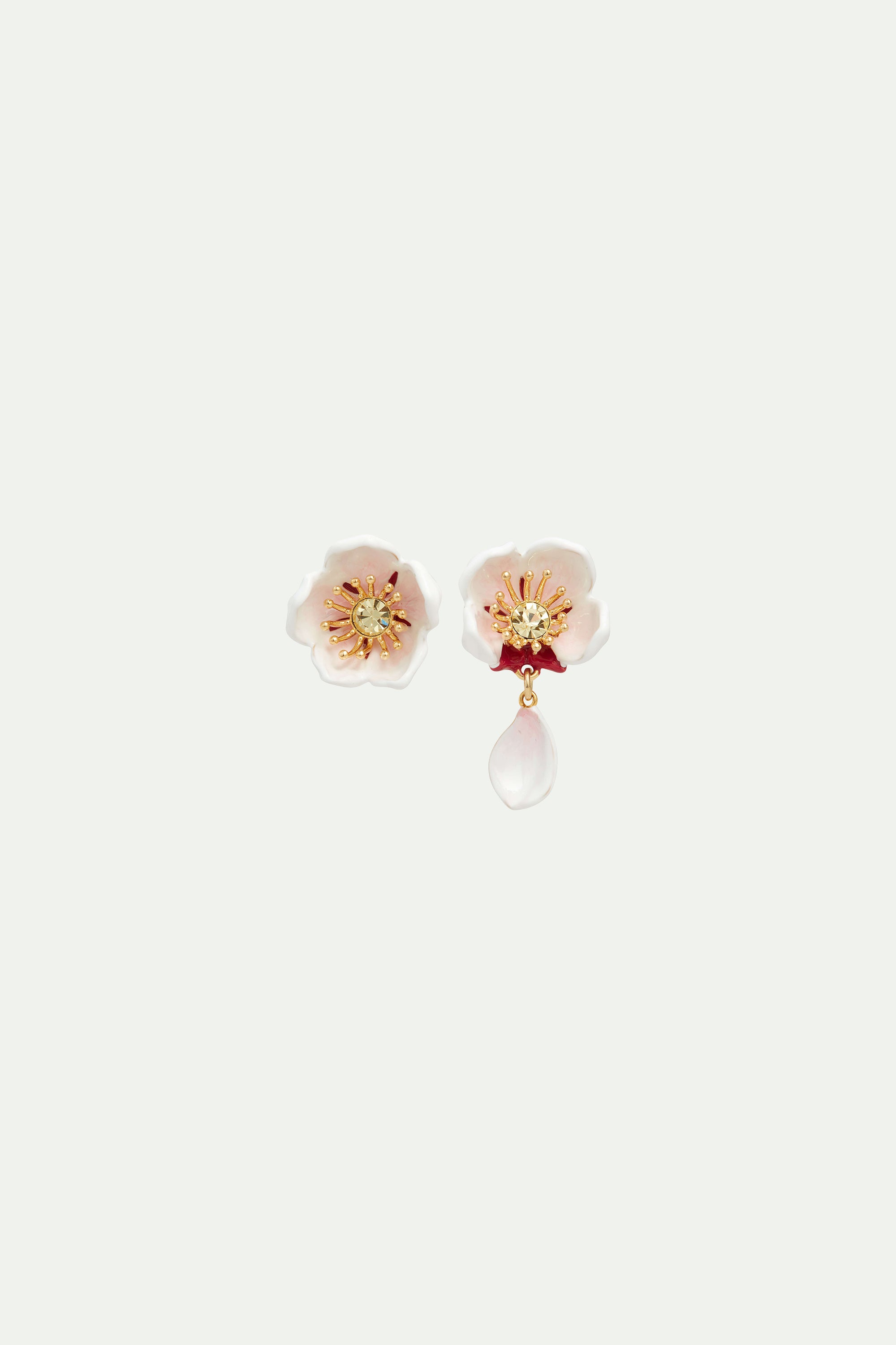 White cherry blossom asymmetrical post earrings