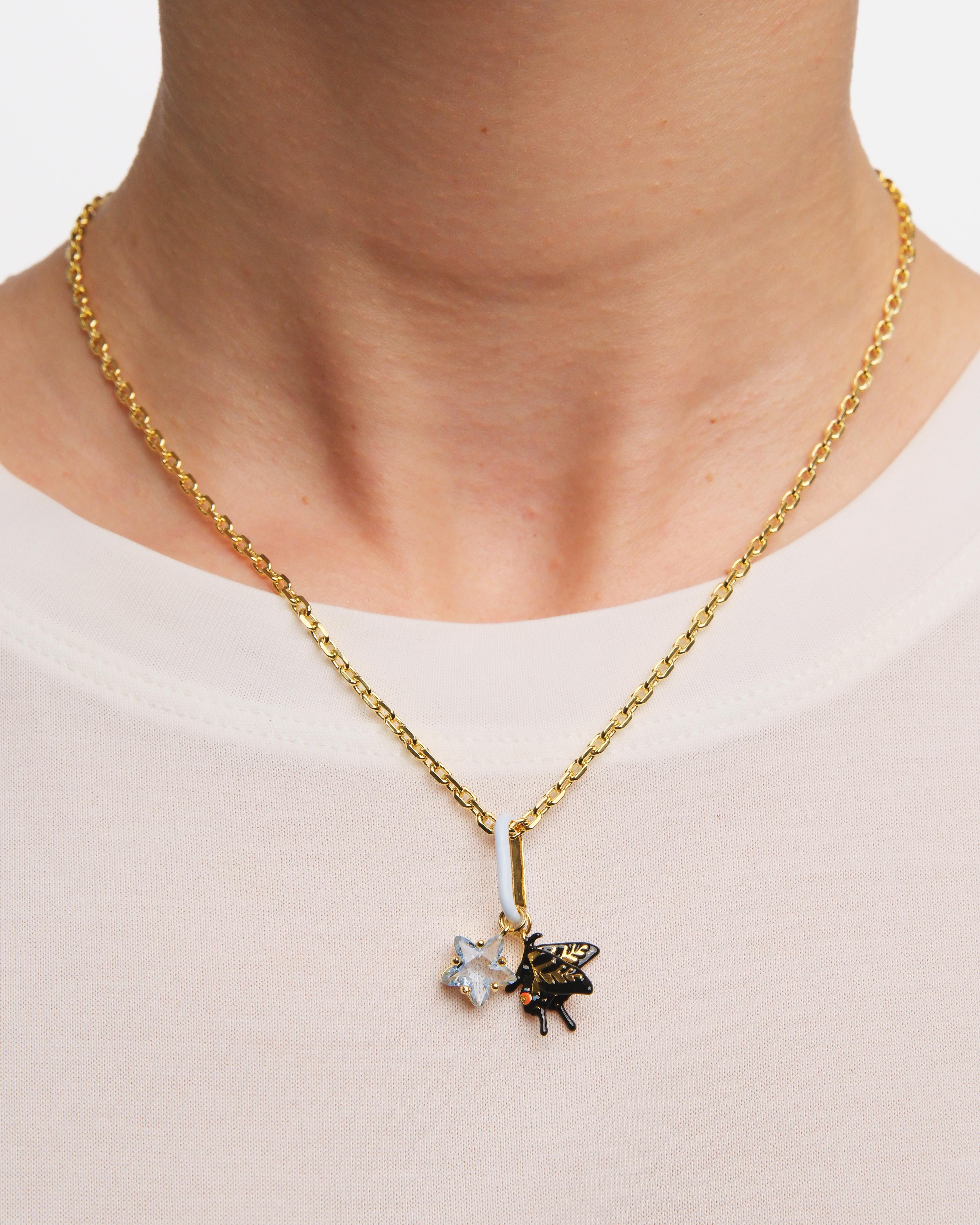 Butterfly and faceted star charm pendant necklace