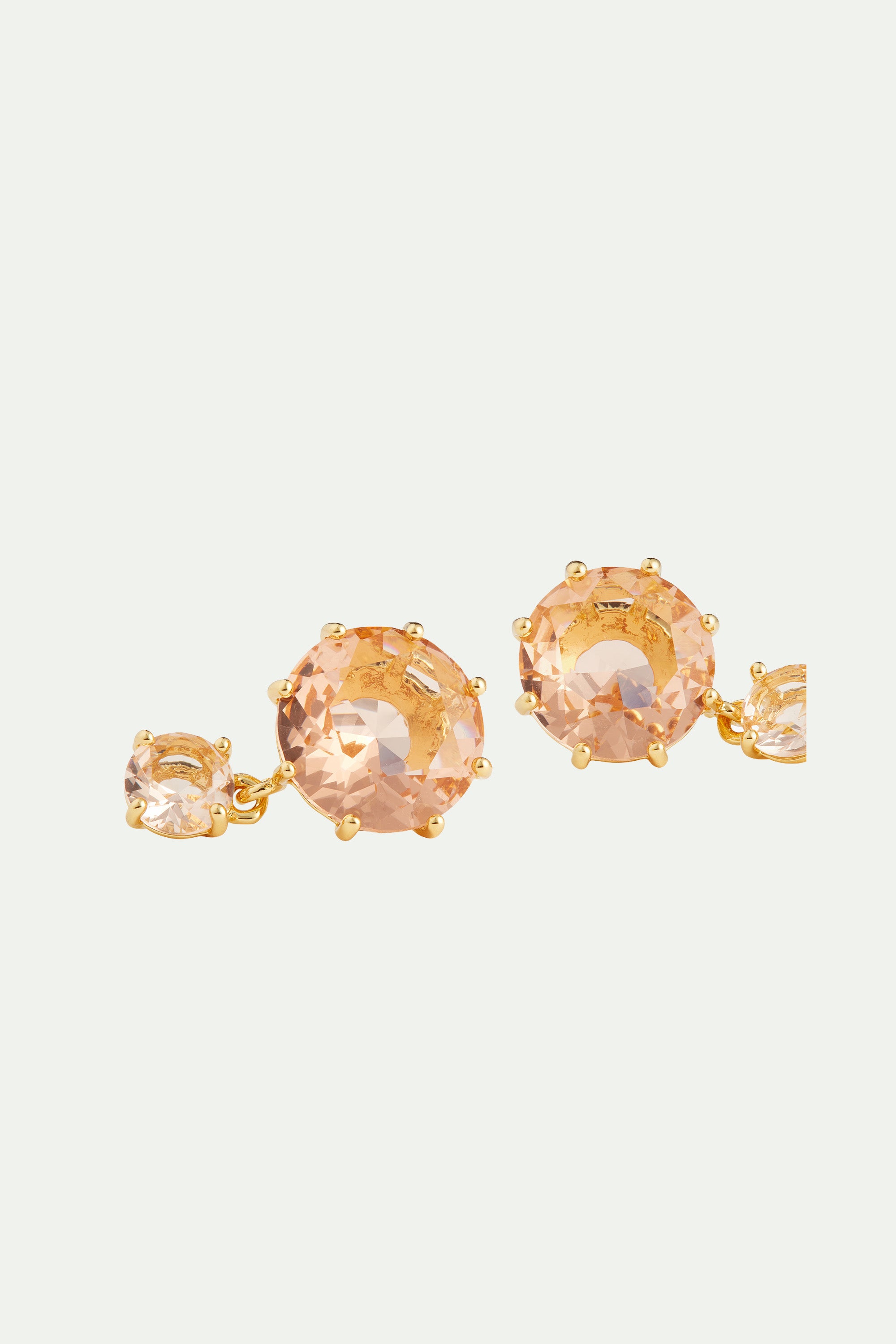 Apricot pink diamantine 2 round stone earrings