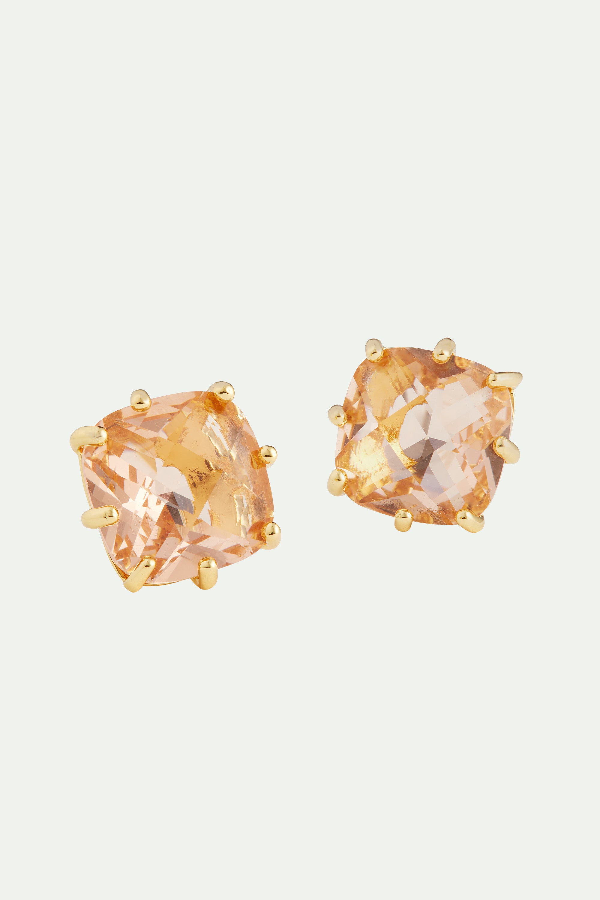 Apricot pink Diamantine square stone earrings