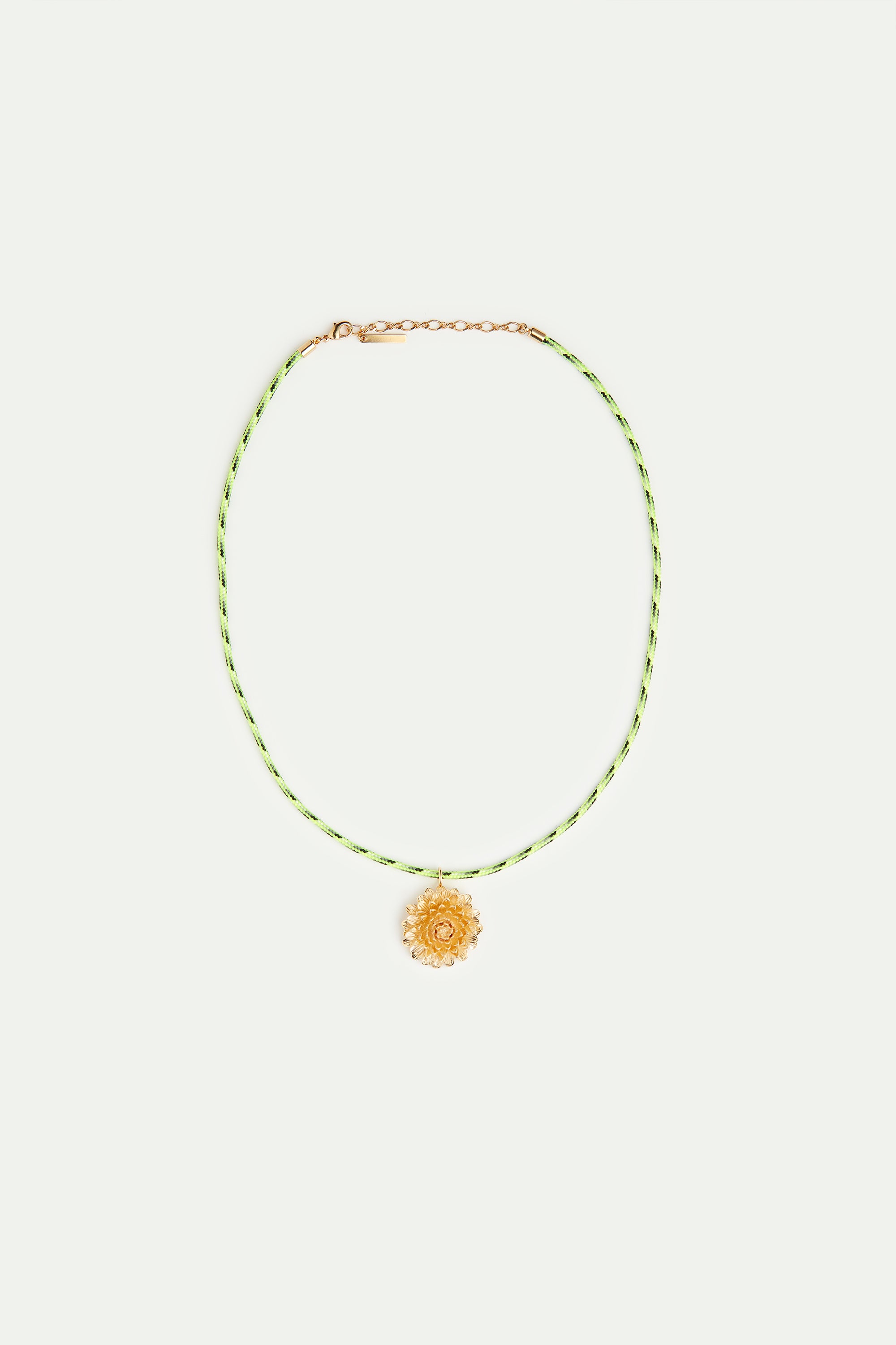 Green cord and golden dandelion necklace