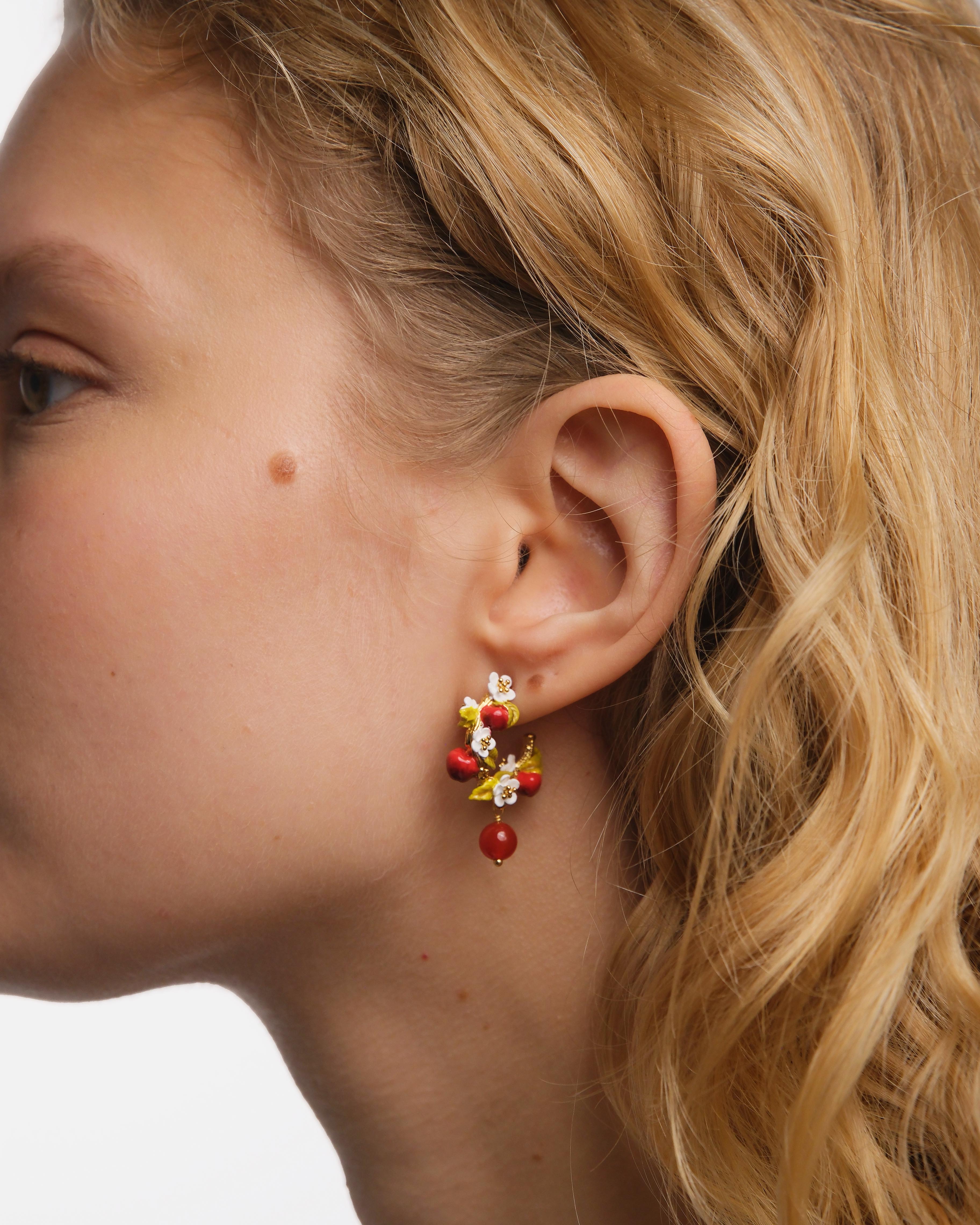 Apple and apple blossom hoop earrings