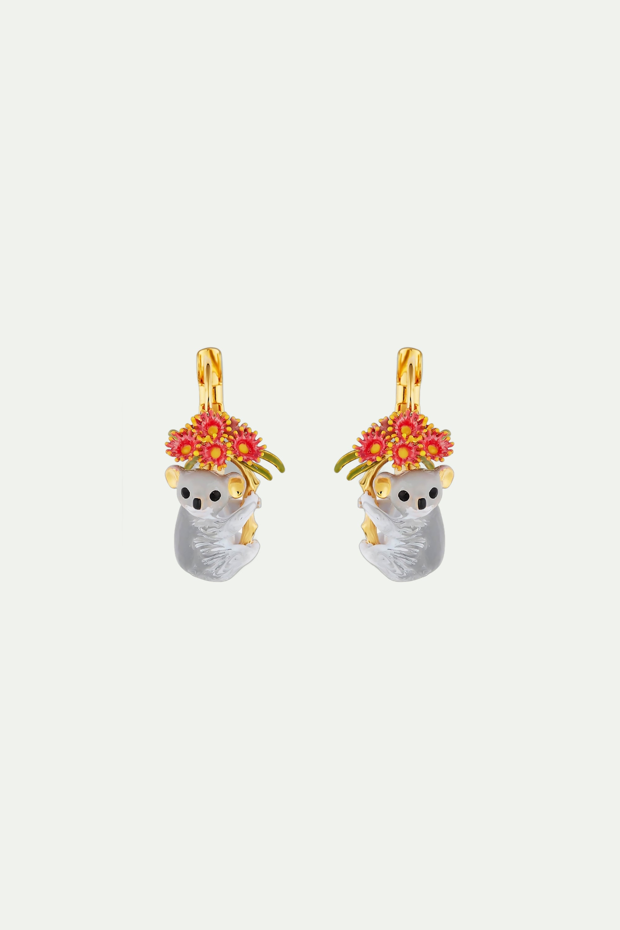 Duo of Koalas and Pink Eucalyptus sleeper earrings