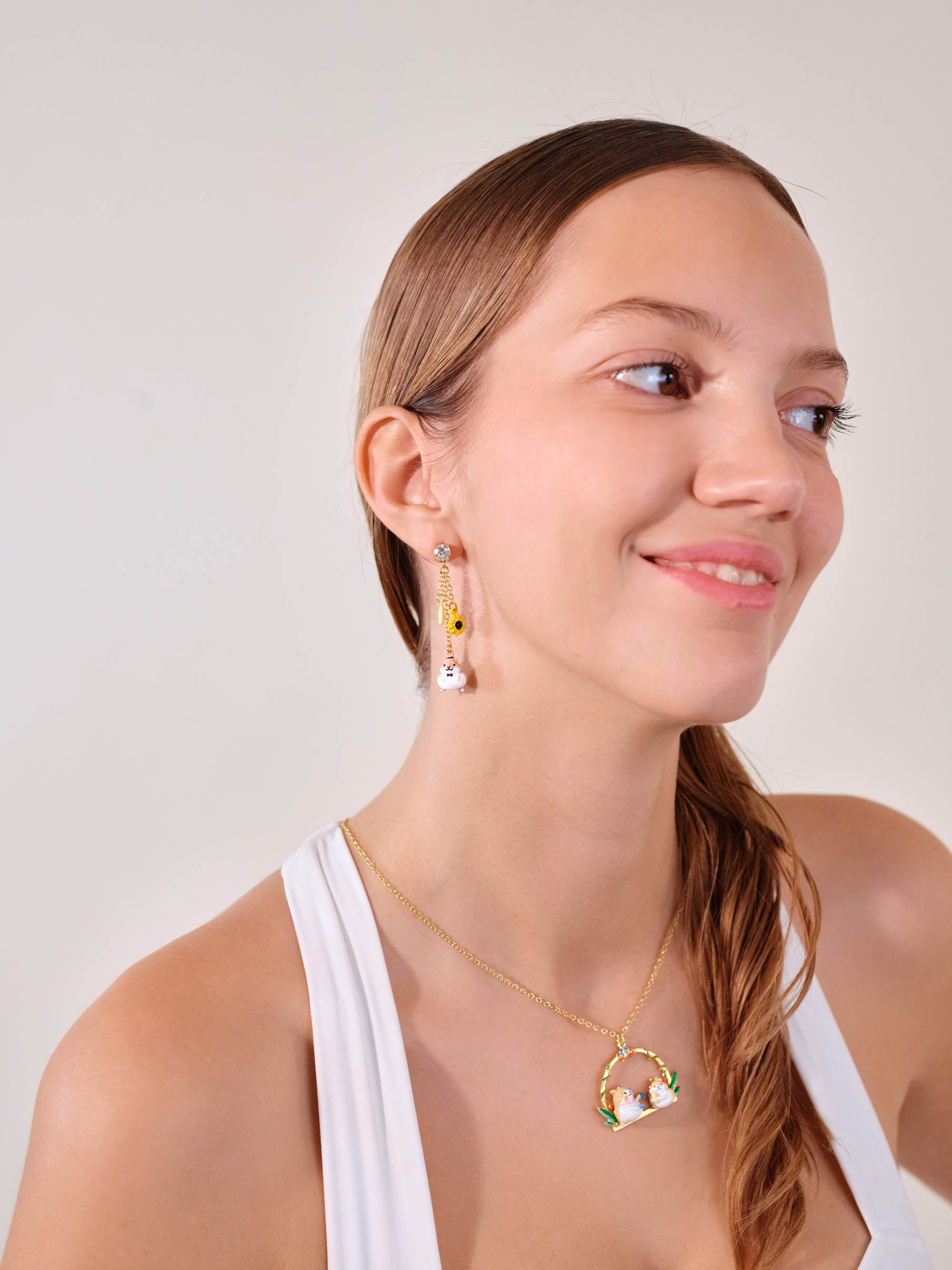 Hamster and sunflower dangle earrings