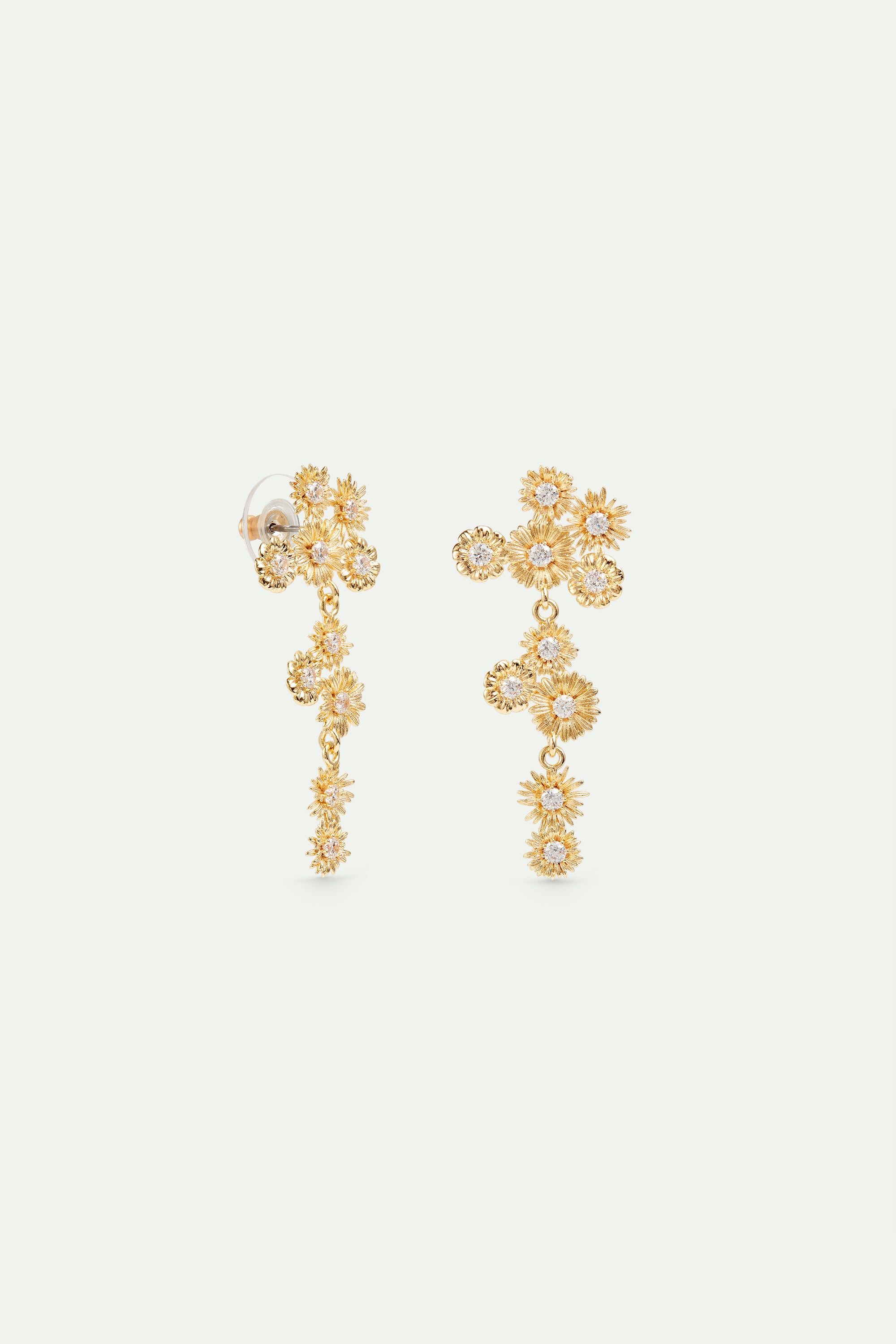 Golden flower and crystal dangle earrings