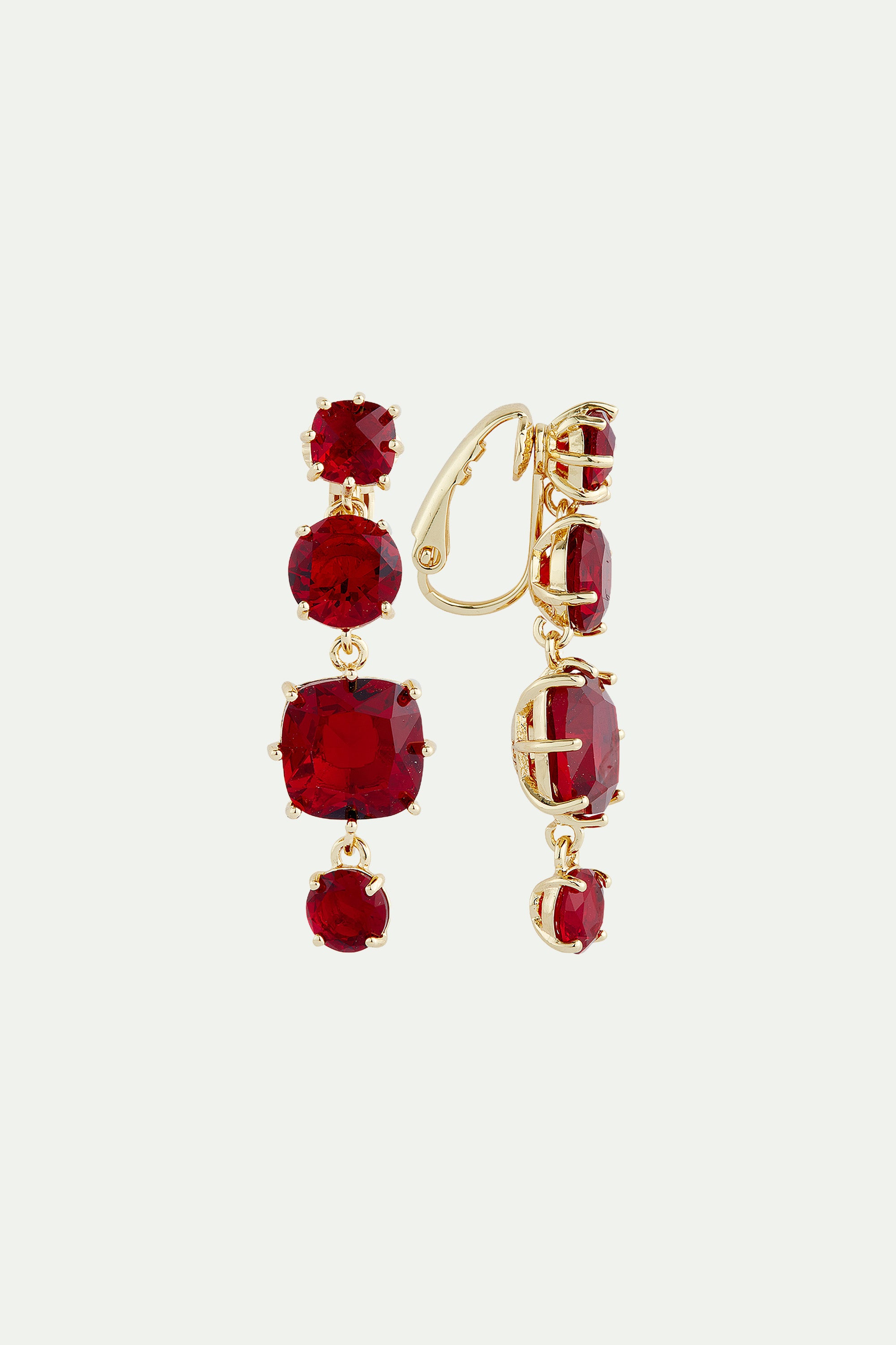 Garnet red diamantine 4 Stone clip-on earrings