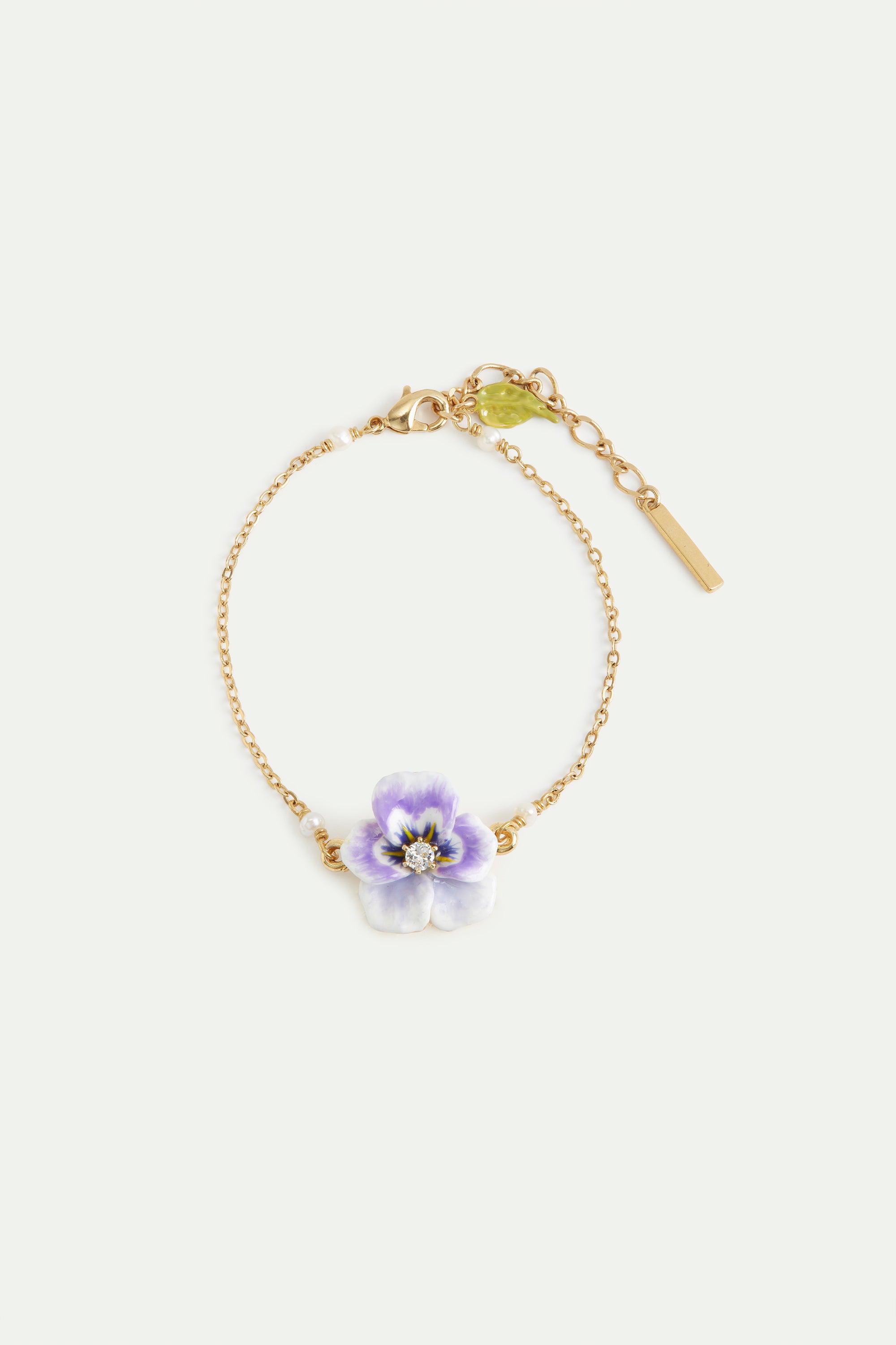 Purple pansy and cut crystal bracelet