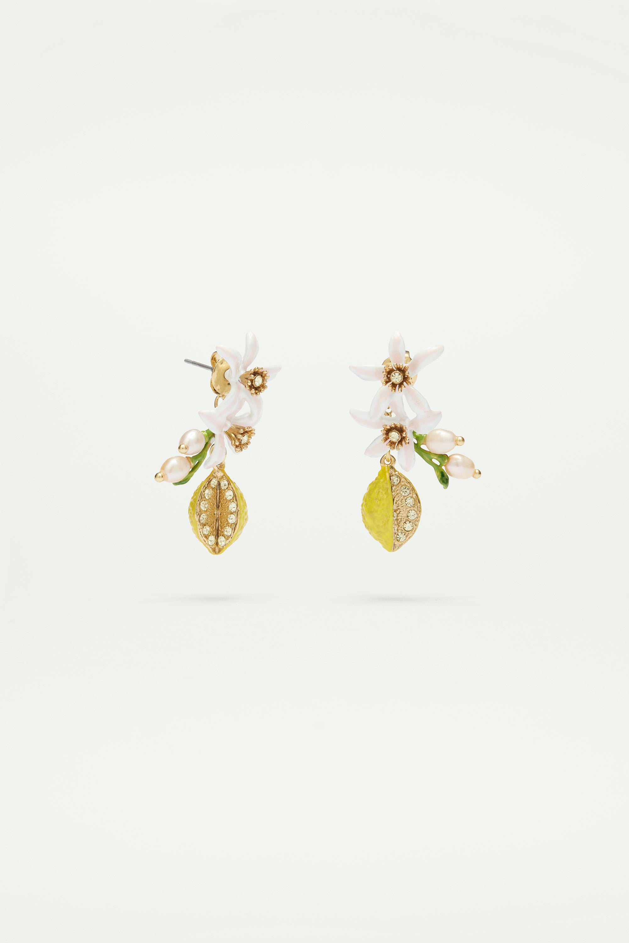 Half lemon and lemon blossom post earrings