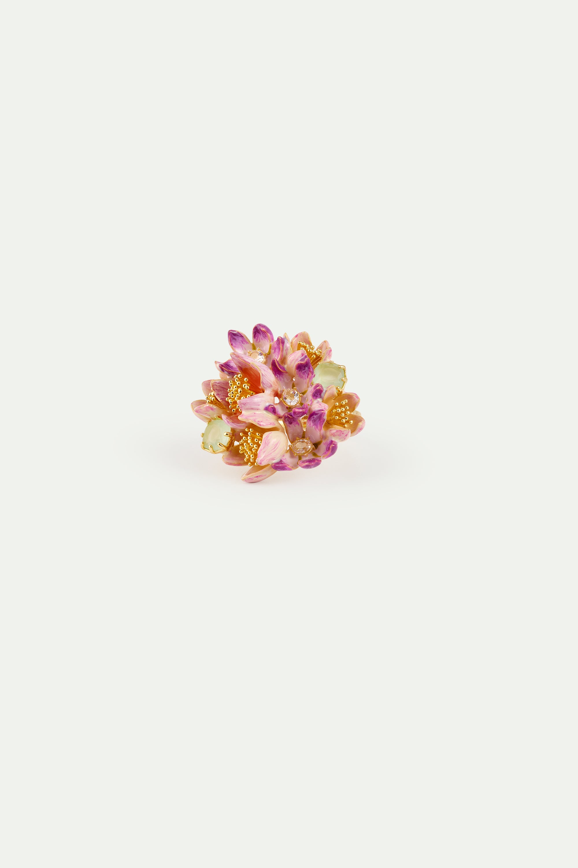 Bouquet of pink hellebores and green stone ring