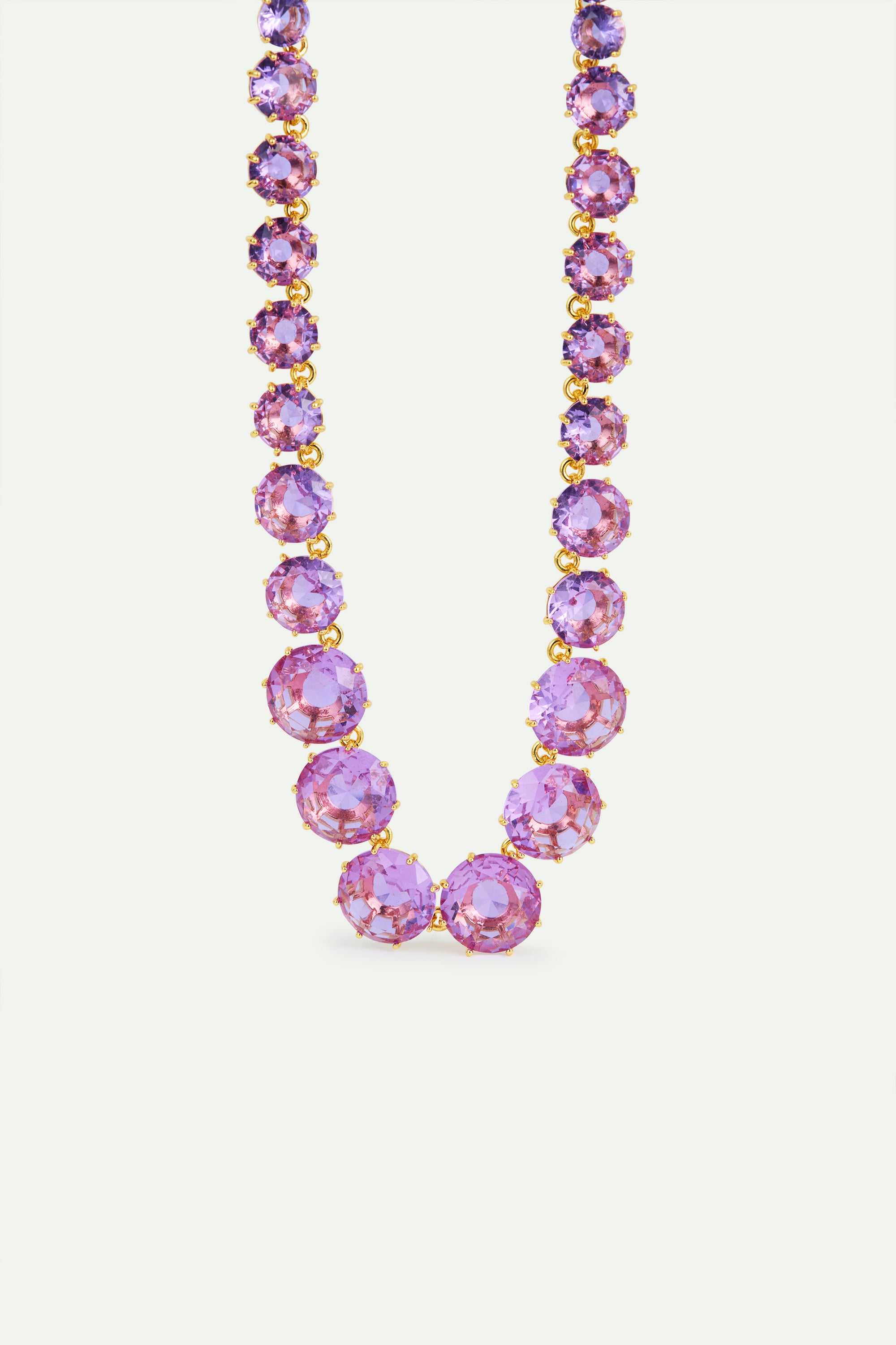 Long lavender diamantine round stone necklace