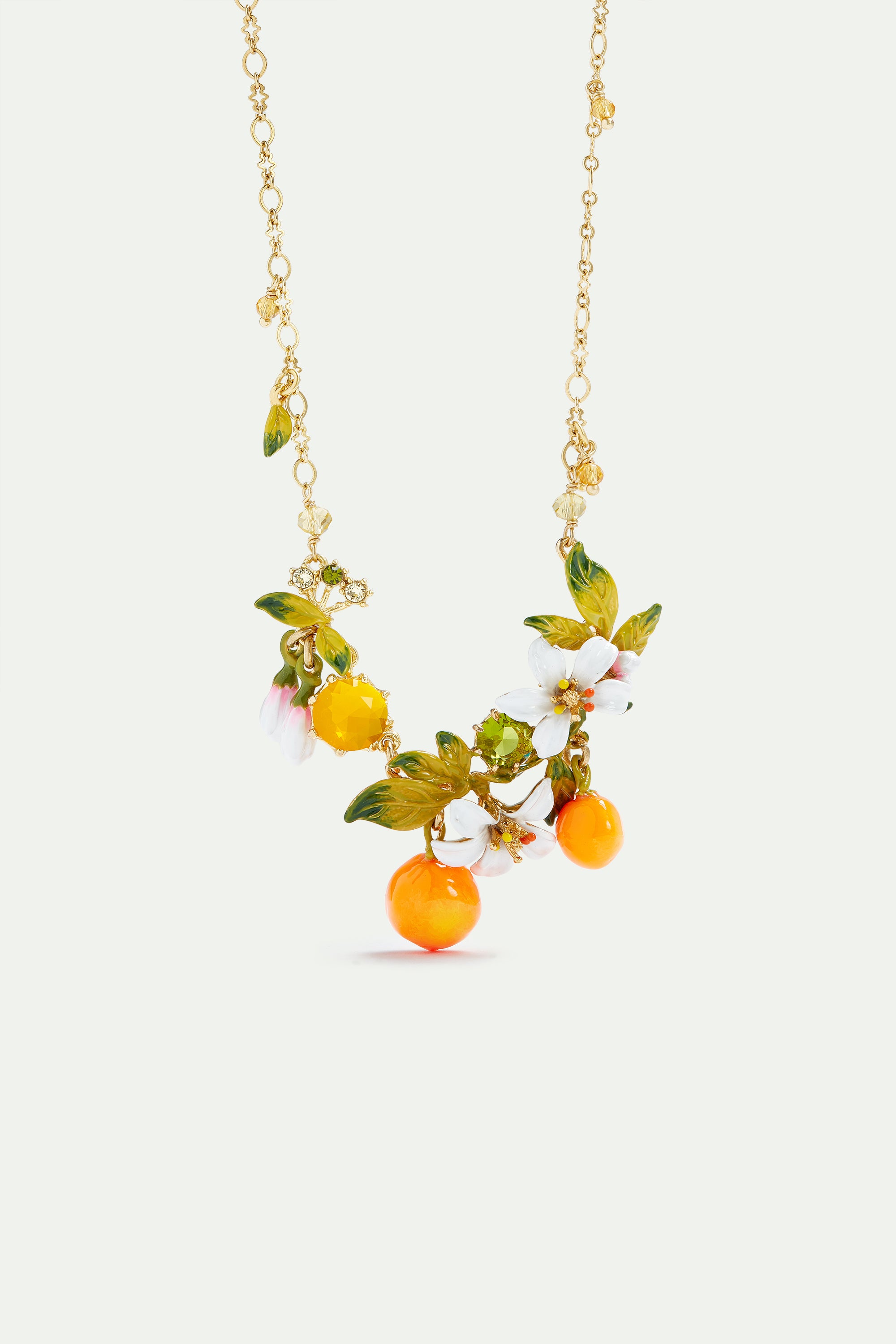 Orange blossoms and oranges collar necklace