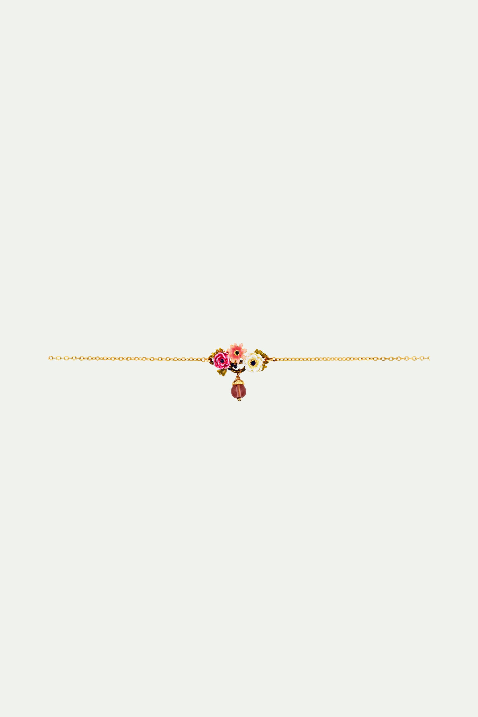 Poppy flower and little acorn thin bracelet