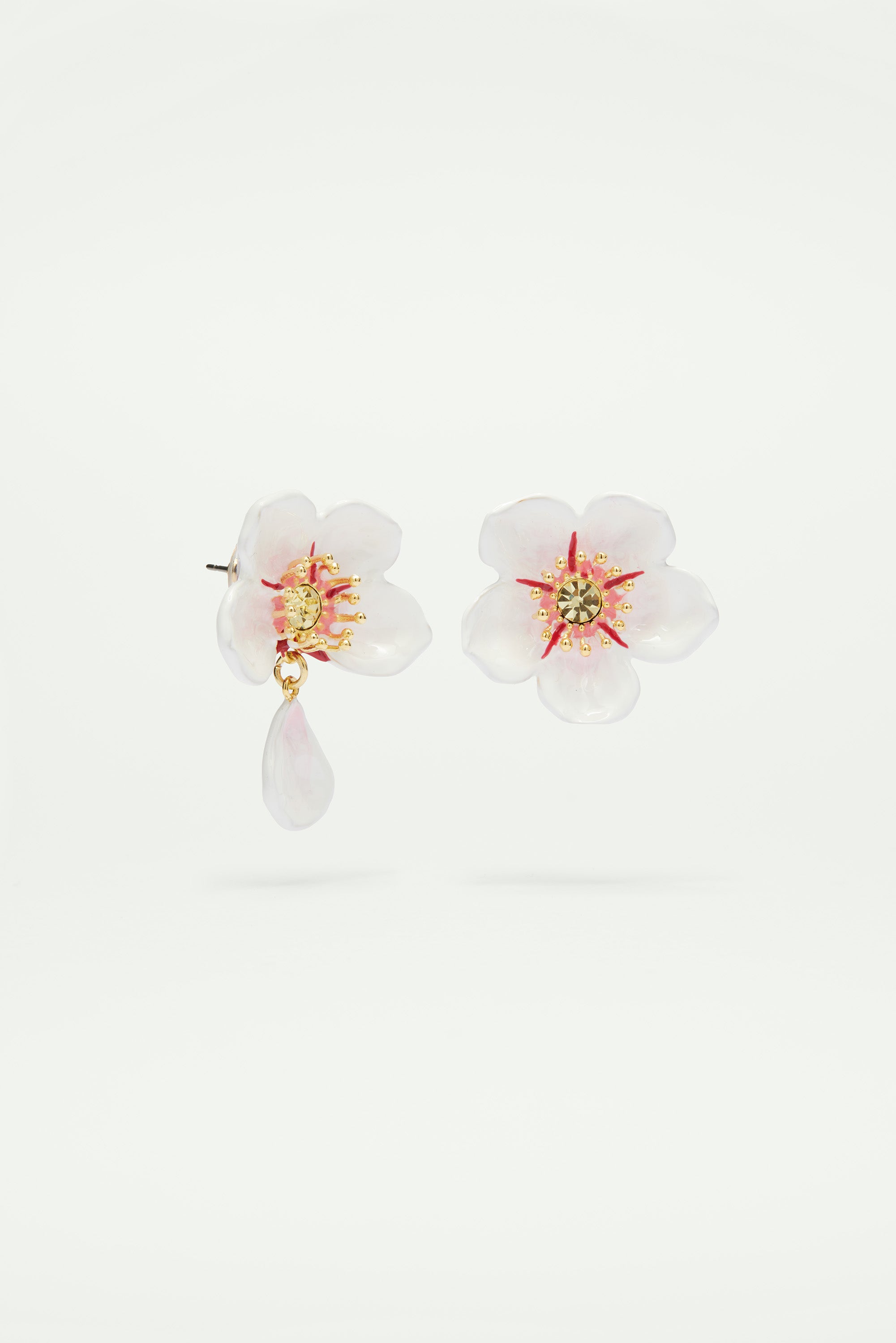 White cherry blossom dangling clip-on earrings