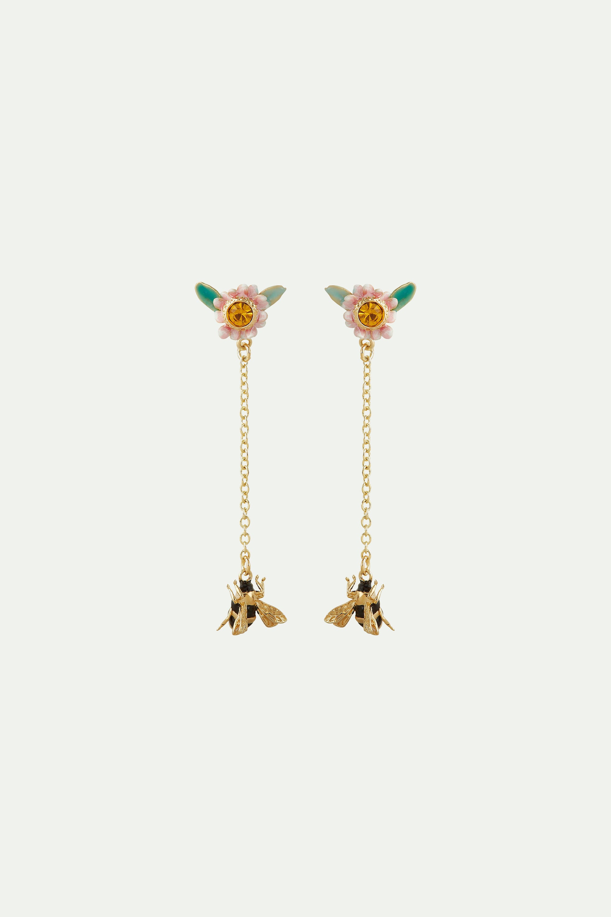 Flowers and bees dangling post earrings