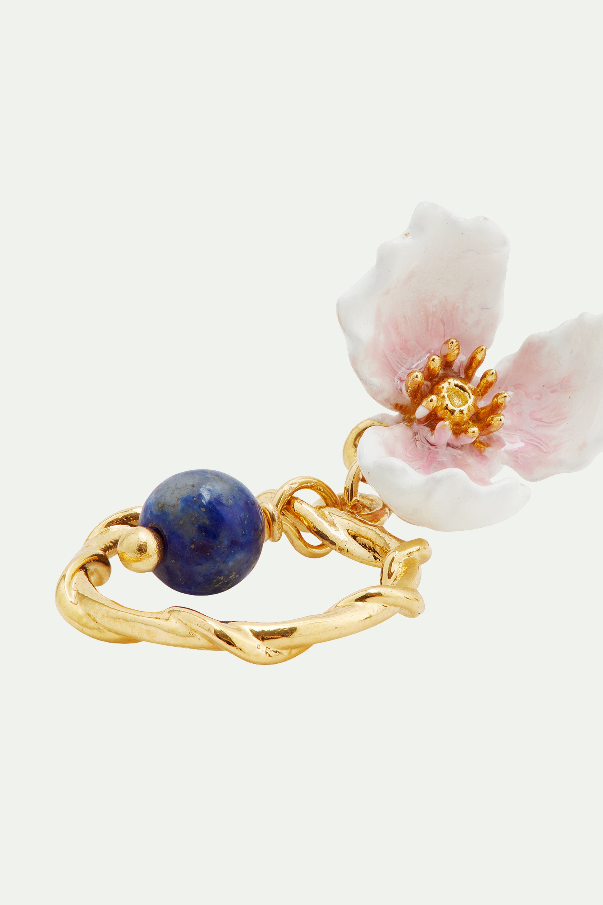 White flower and lapis lazuli hoop earrings