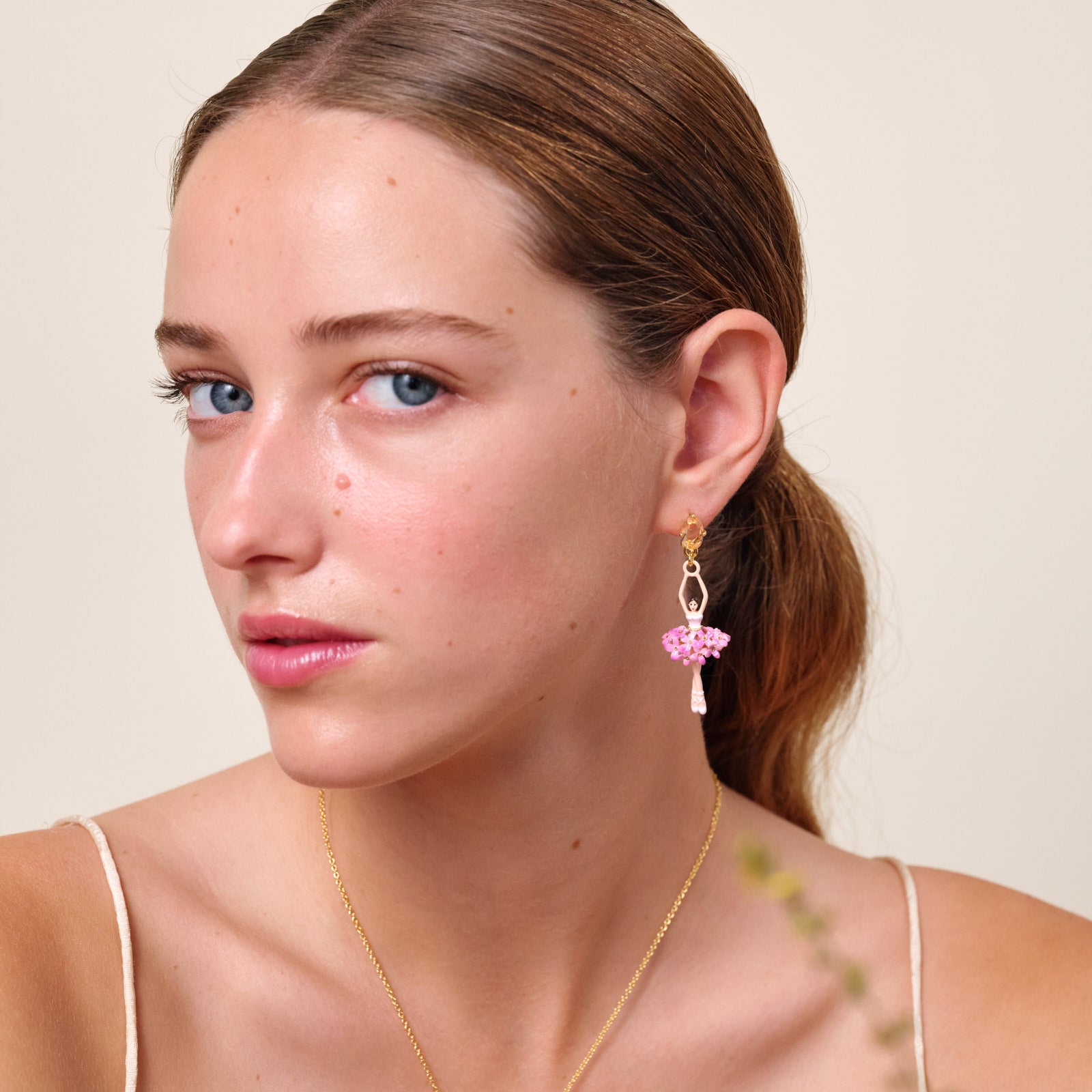 Ballerina, stone and enamelled flower bouquet earrings