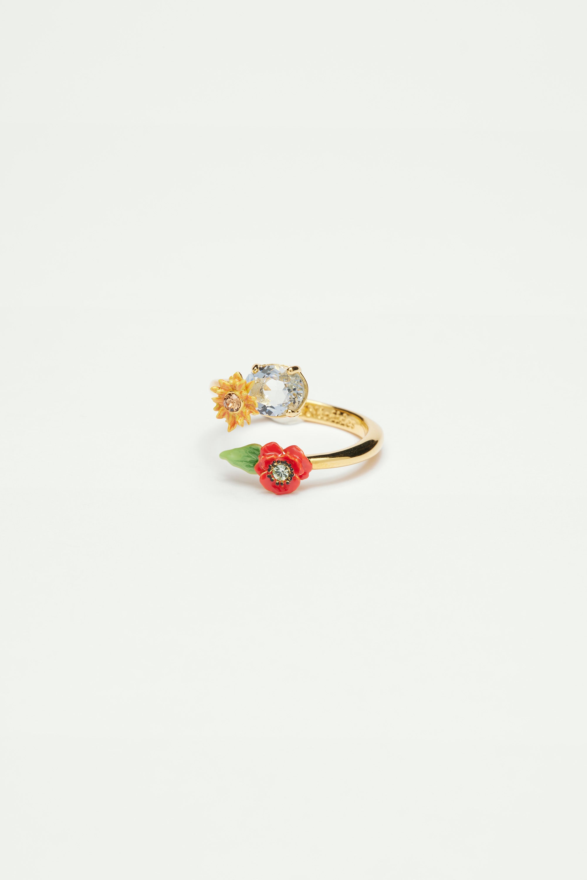 Wildflower and round stone adjustable ring