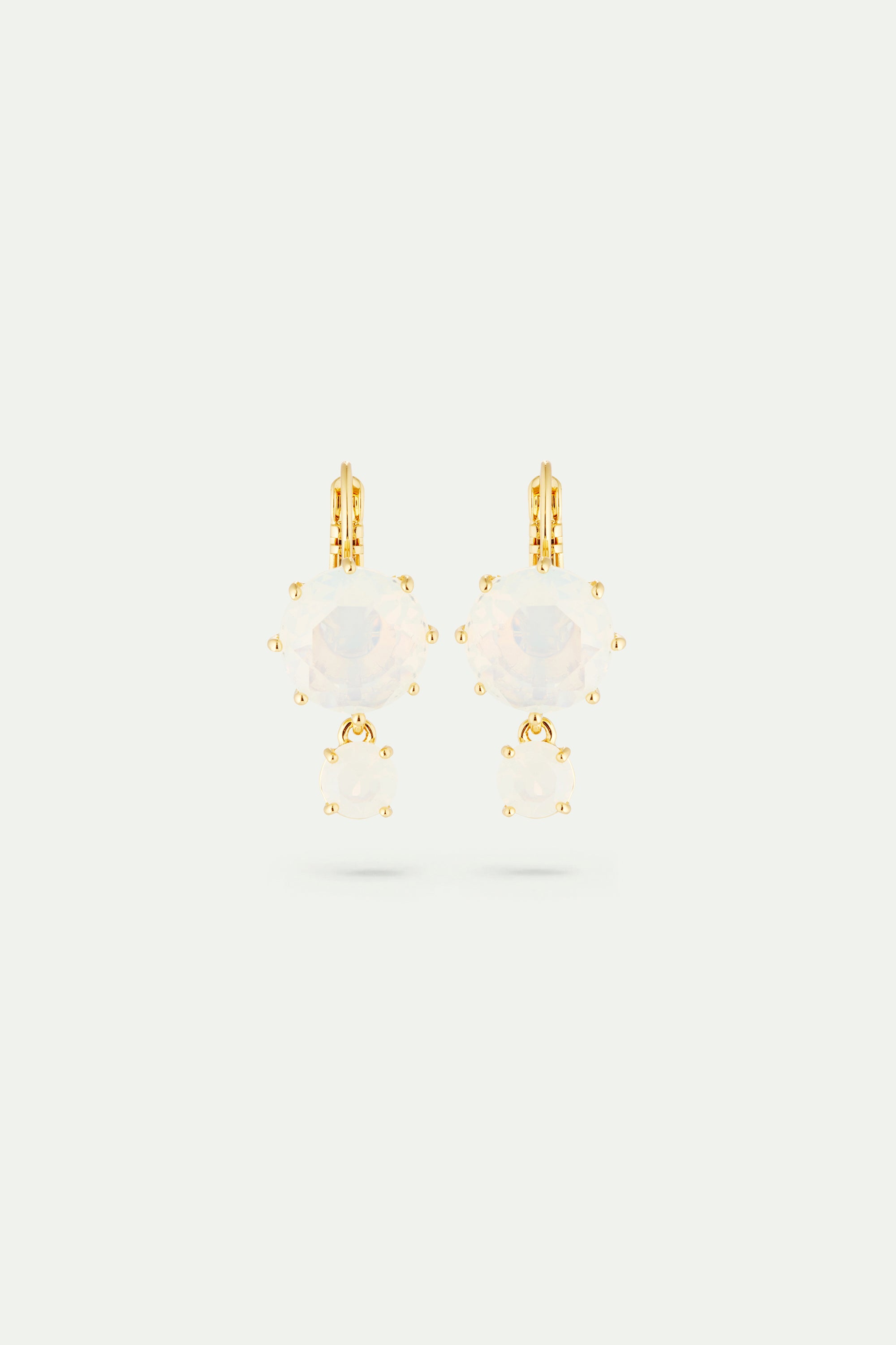 Opalescent white Diamantine two-stone sleeper earrings