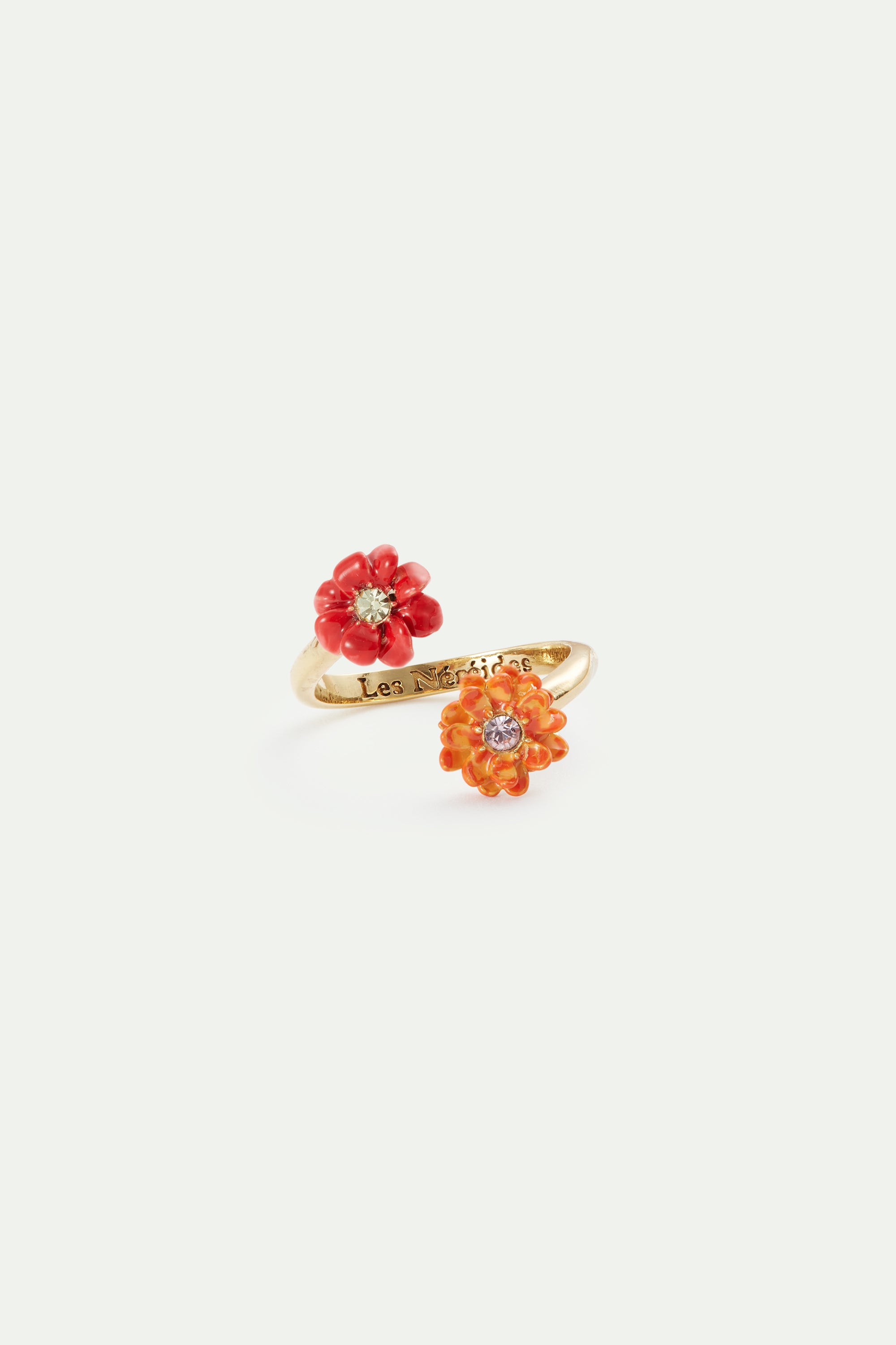 Flower and crystal adjustable ring