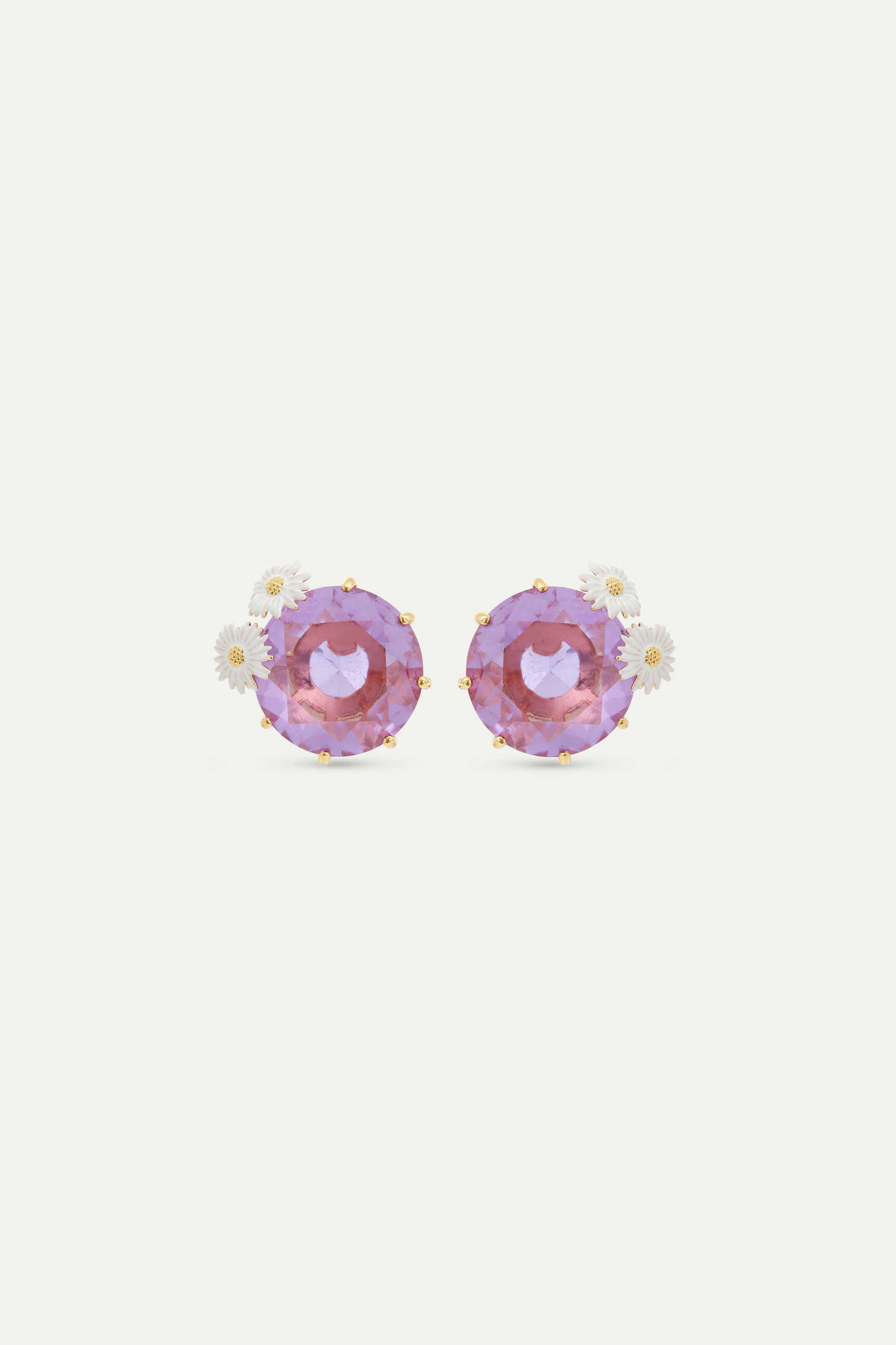 Lavender Diamantine round stone sleeper earrings with daisies