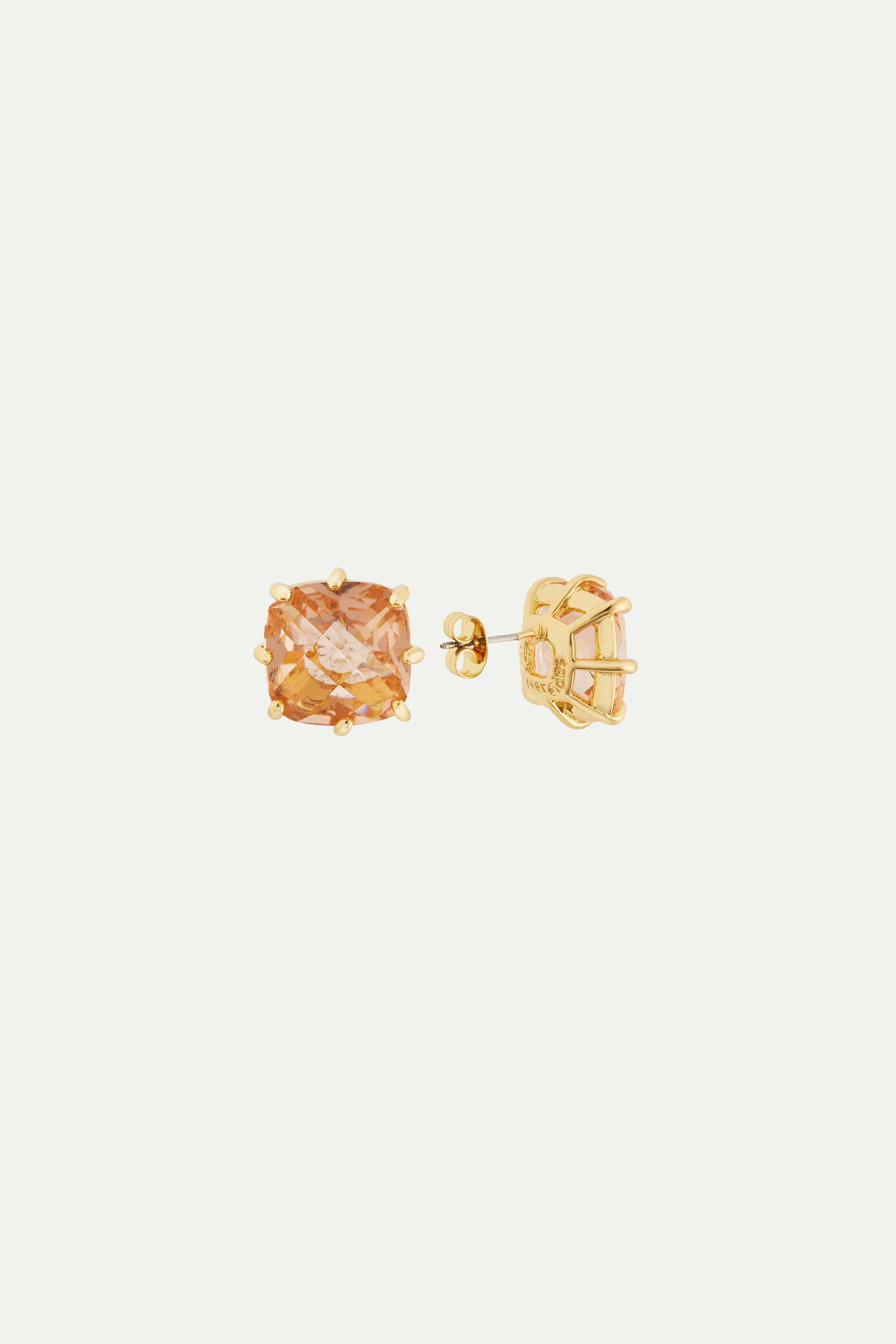 Apricot pink Diamantine square stone earrings